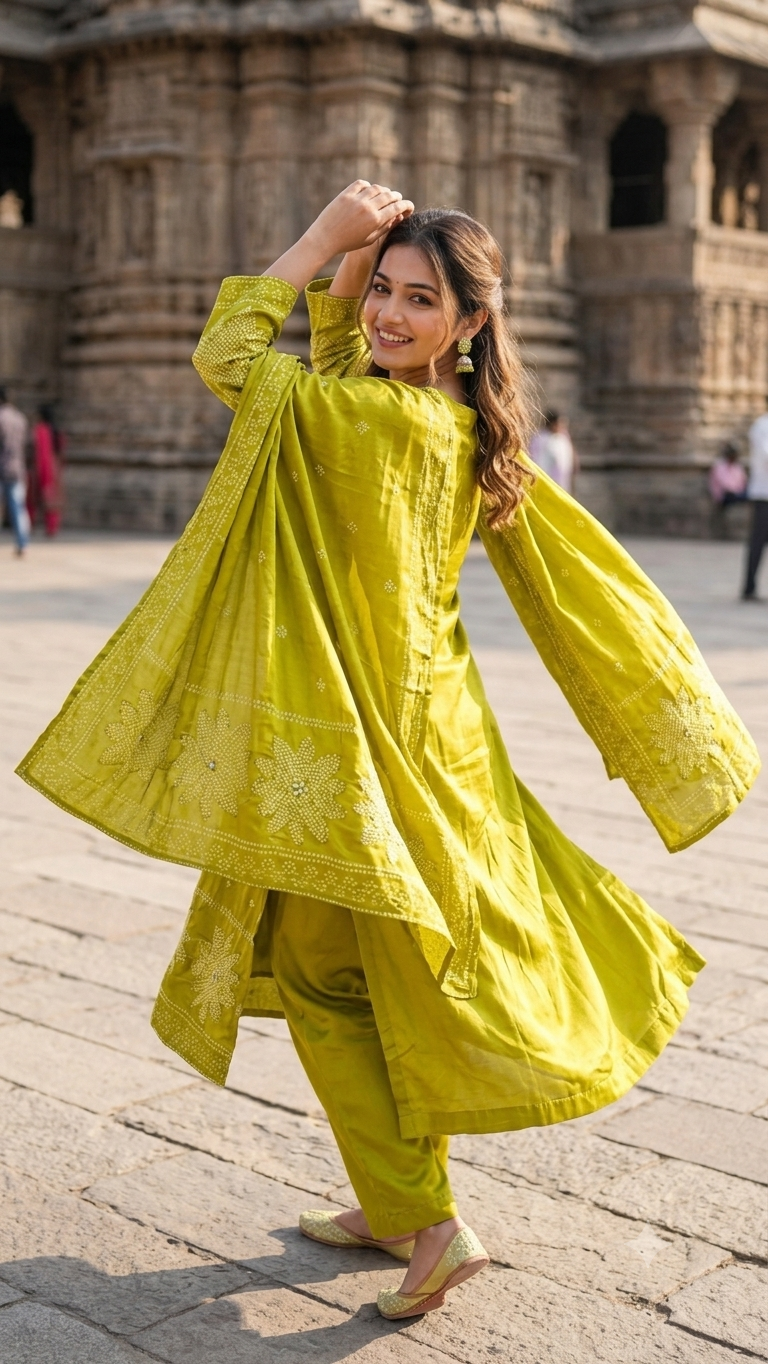 Shimmer Green Kurti Set