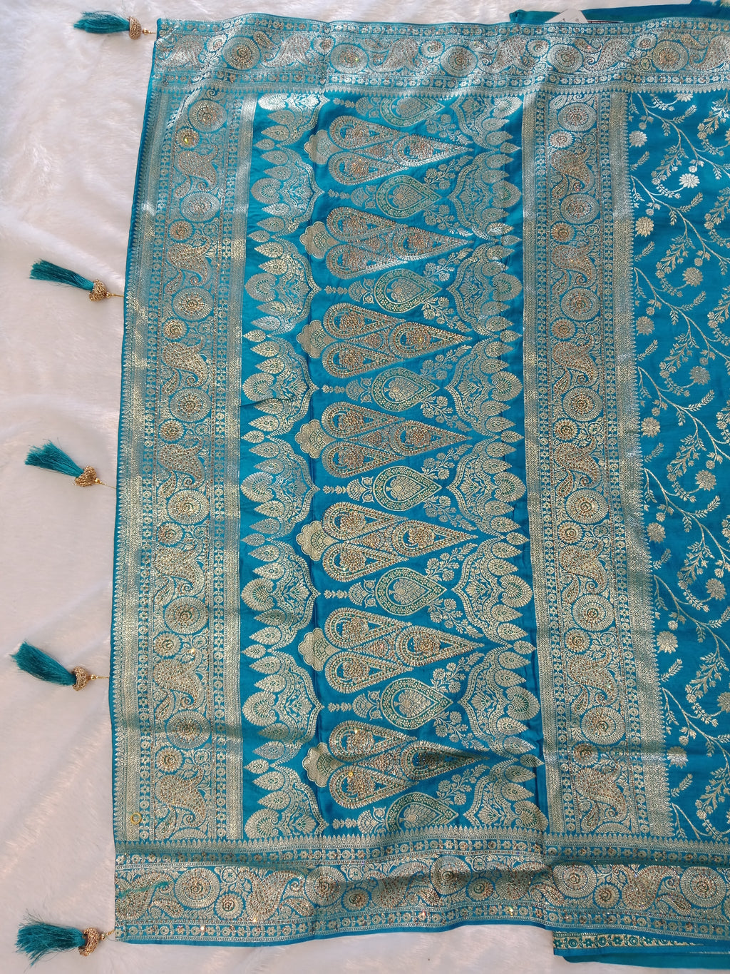 FIROZI BLUE  GOLD BANARASI SILK SAREE