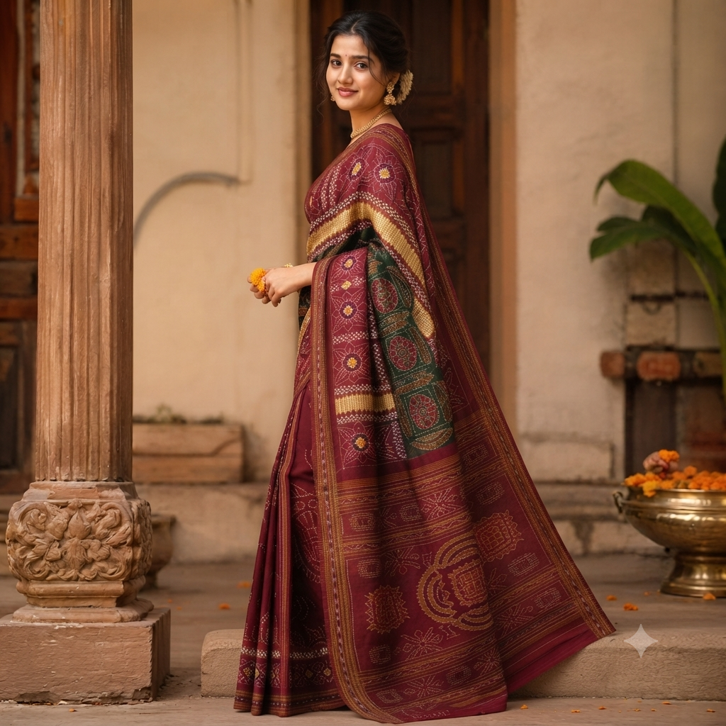 MAROON SAMBALPURI HANDLOOM COTTON SAREE