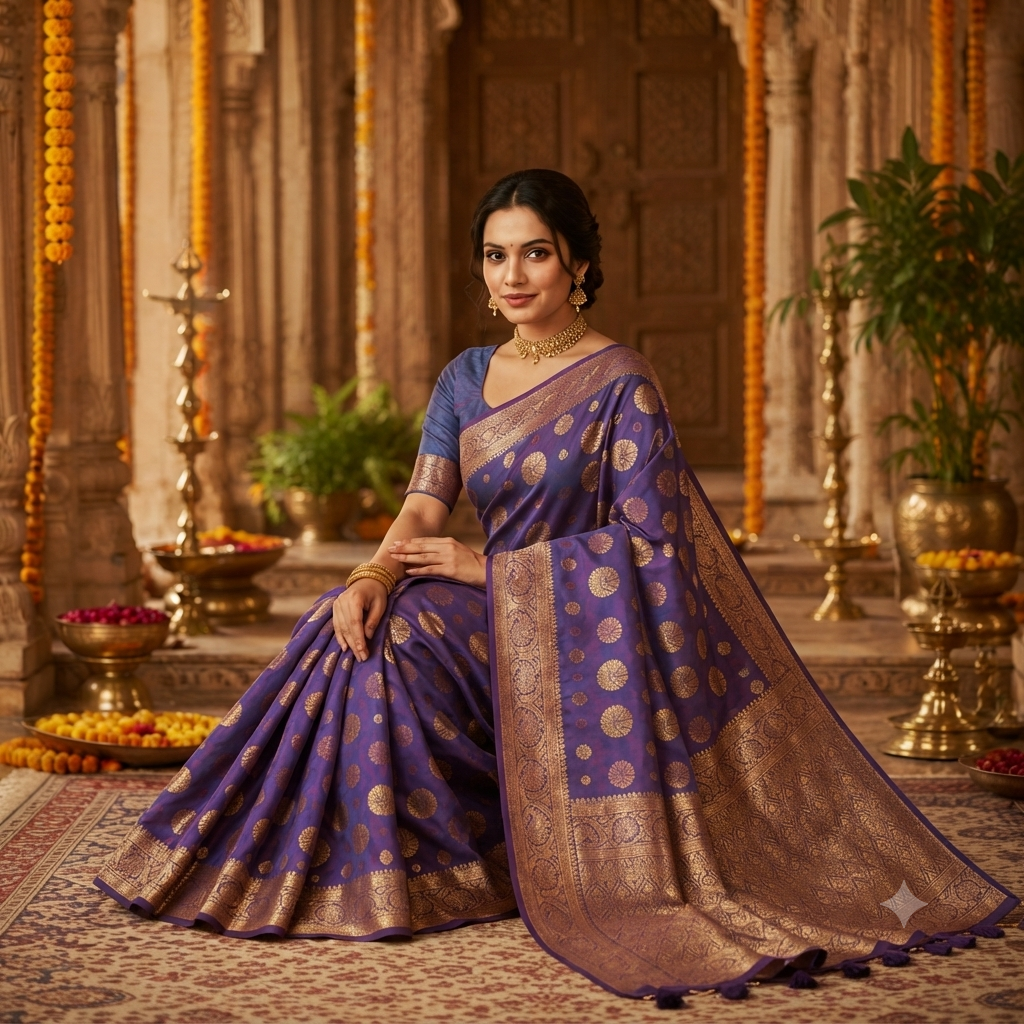 PURPLE BLUE - TONE BANARASI SILK SAREE