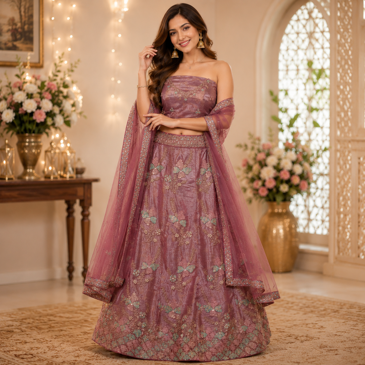 MAUVE STRAPLESS LEHENGA