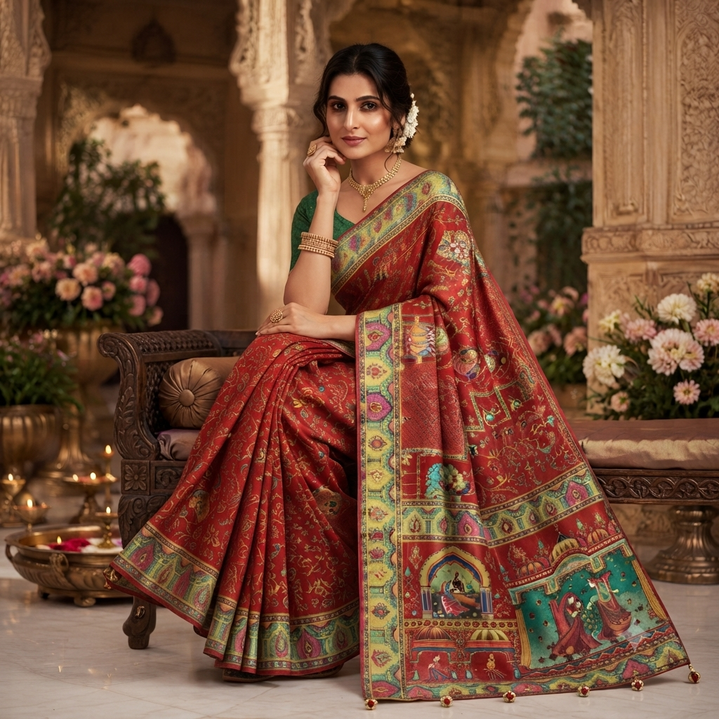 SINDOORI RED  MULTICOLOUR BANARASI SILK SAREE