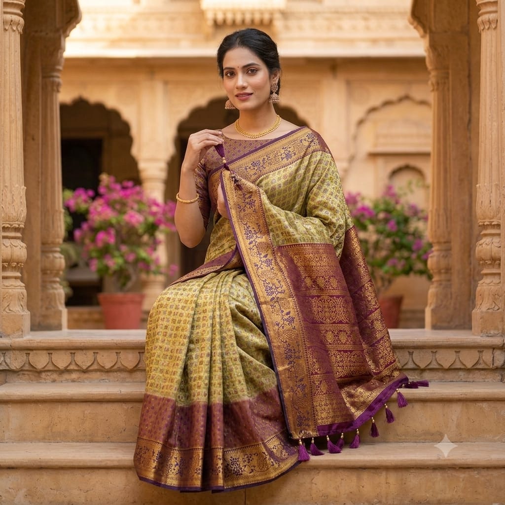 MUSTARD YELLOW BANARASI SILK SAREE