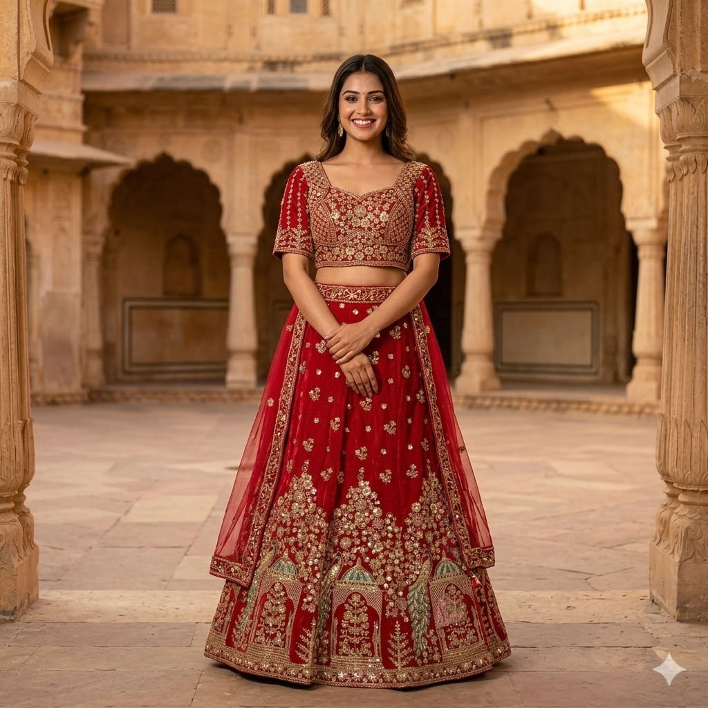 RED VELVET LEHENGA
