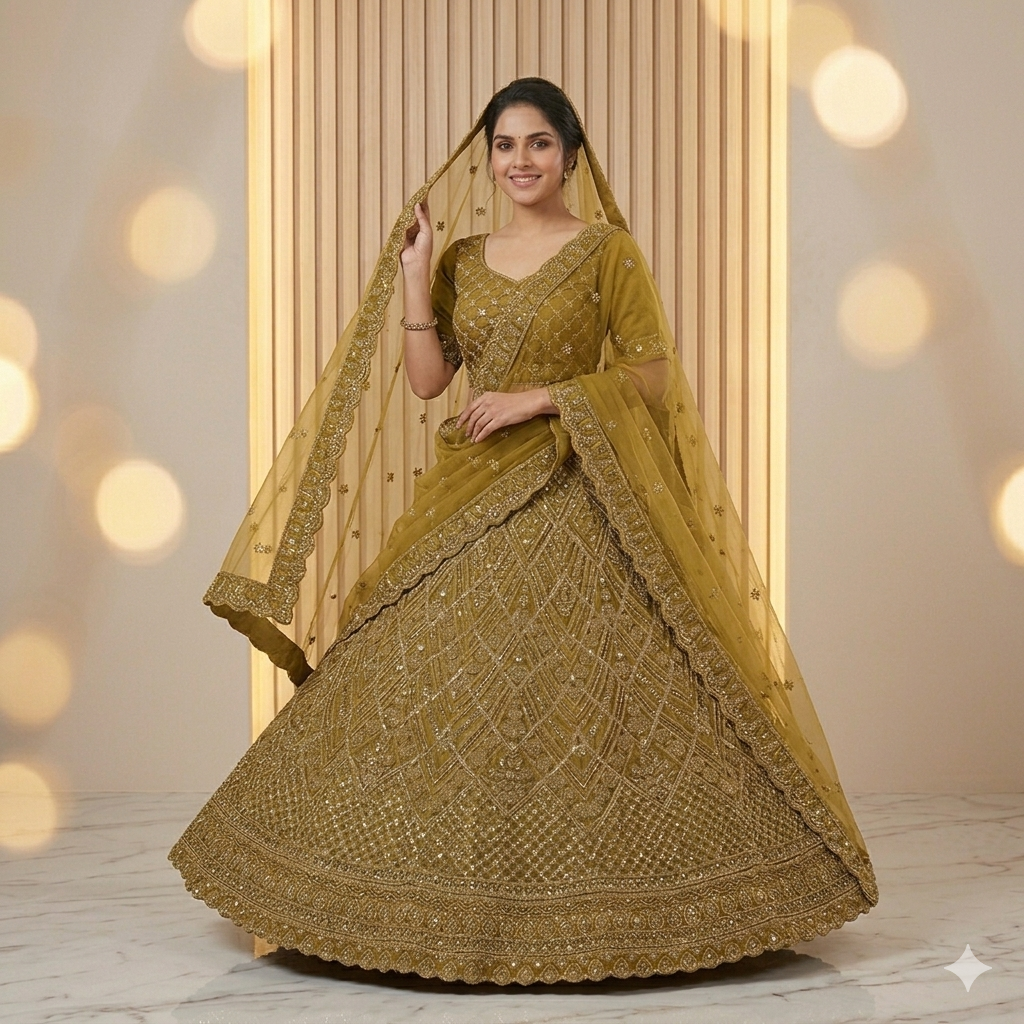 OLIVE GOLD FANCY LEHENGA