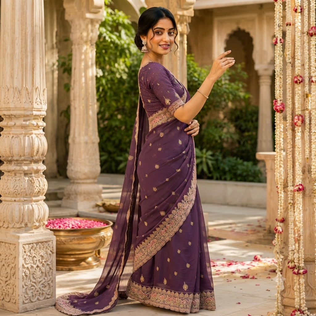 PLUM/WINE PURPLE ORGANZA TISSUE SAREE