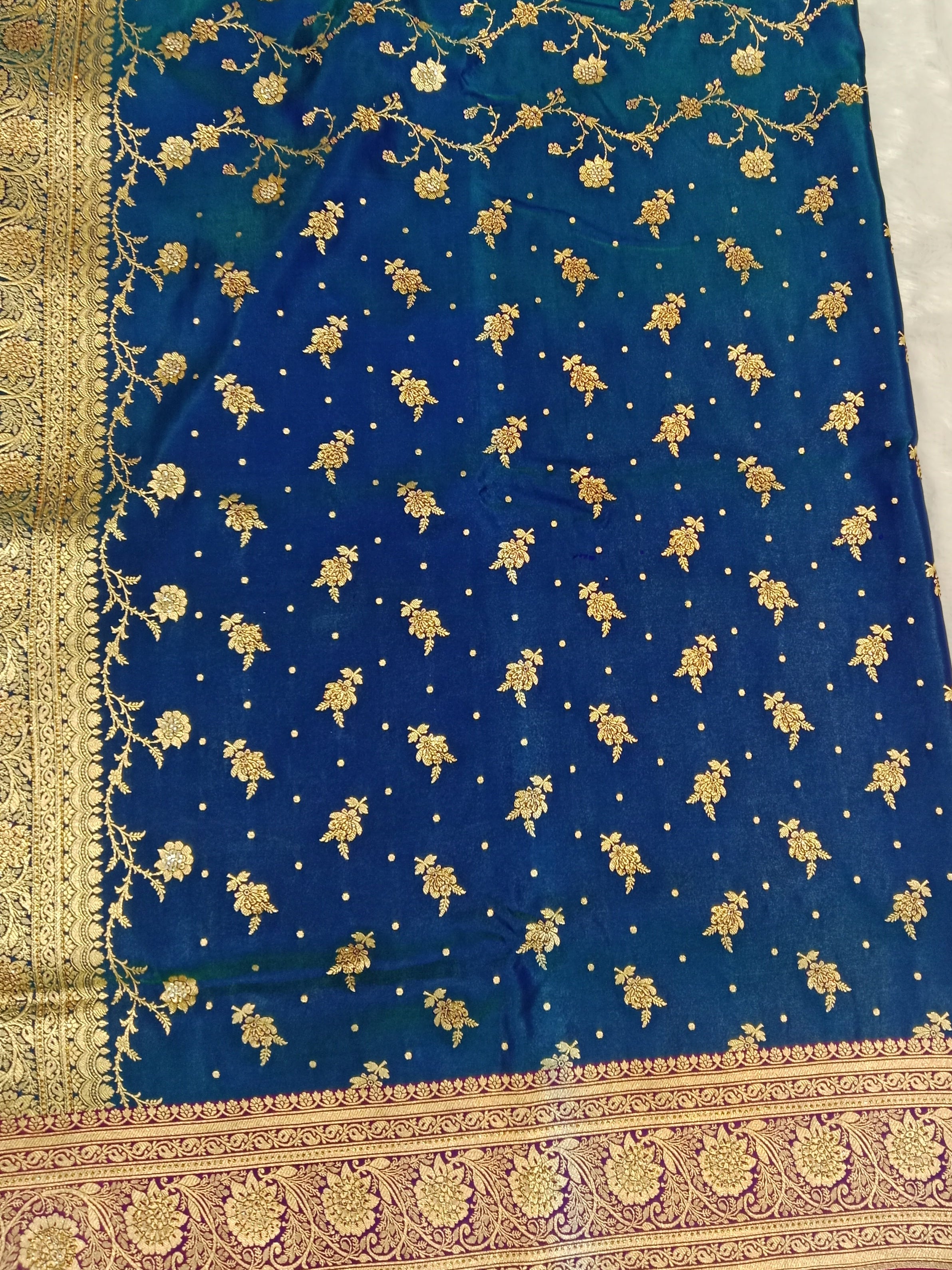 PEACOCK  BLUE RANI PINK BANARASI SILK SAREE