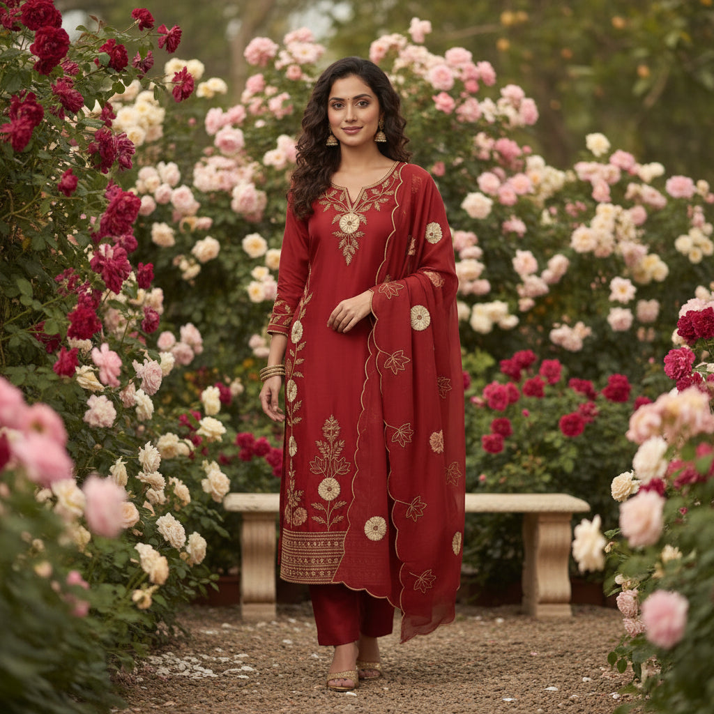 WINE RED KURTI SET