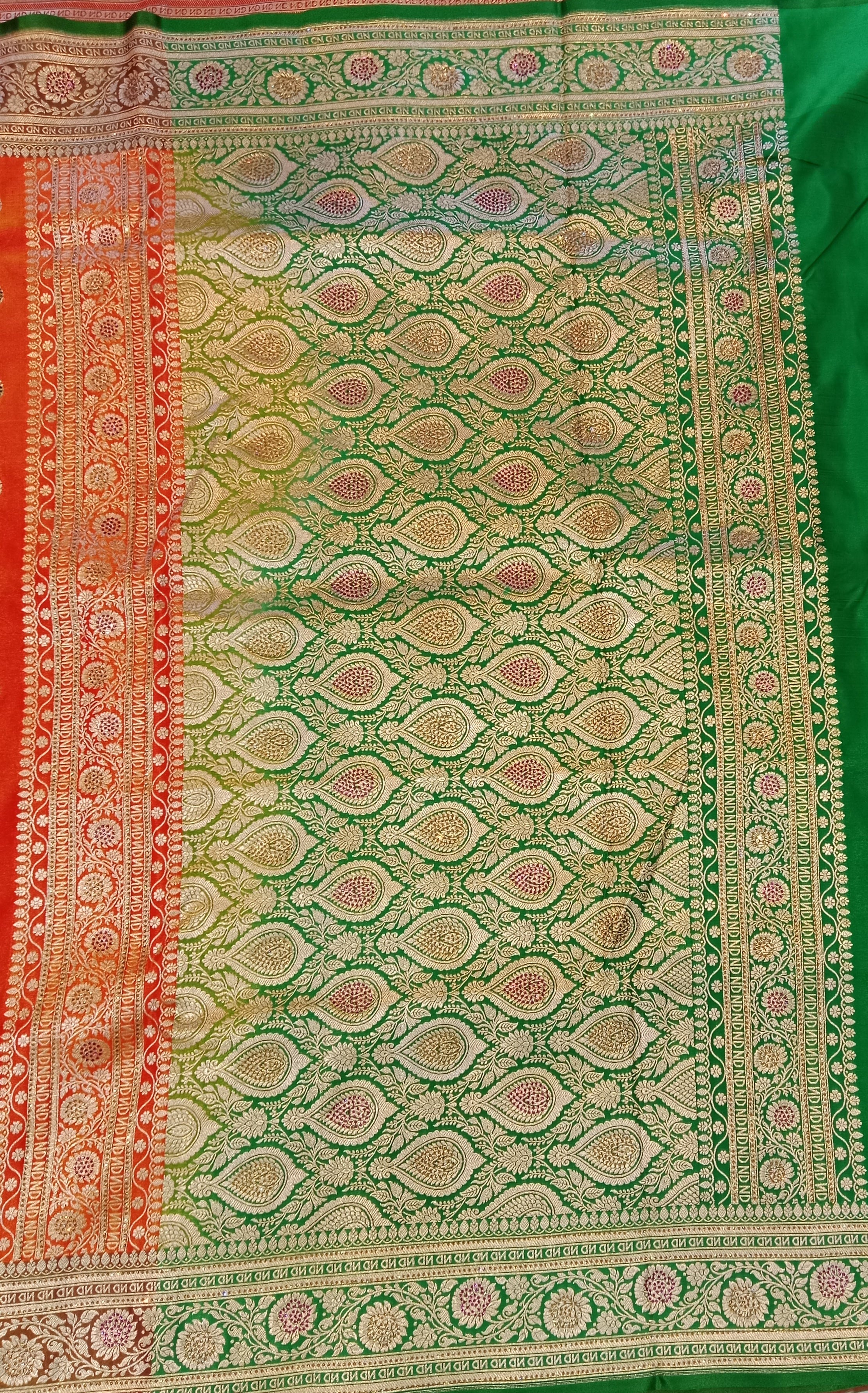 VIBRANT BURNT ORANGE BANARASI SILK SAREE