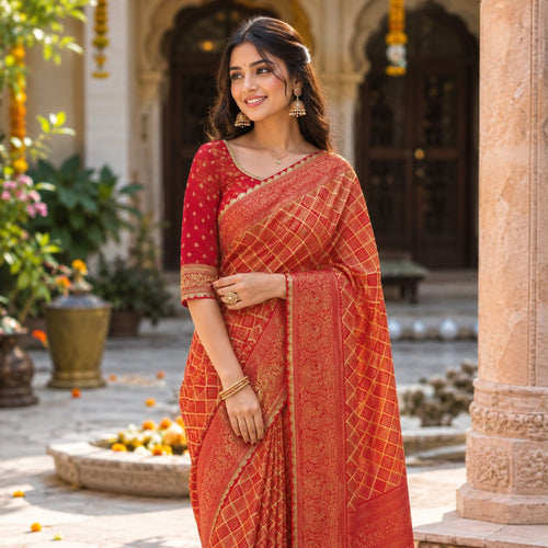 CLASSIC RED BANARASI SILK SAREE WITH GOLD ZARI