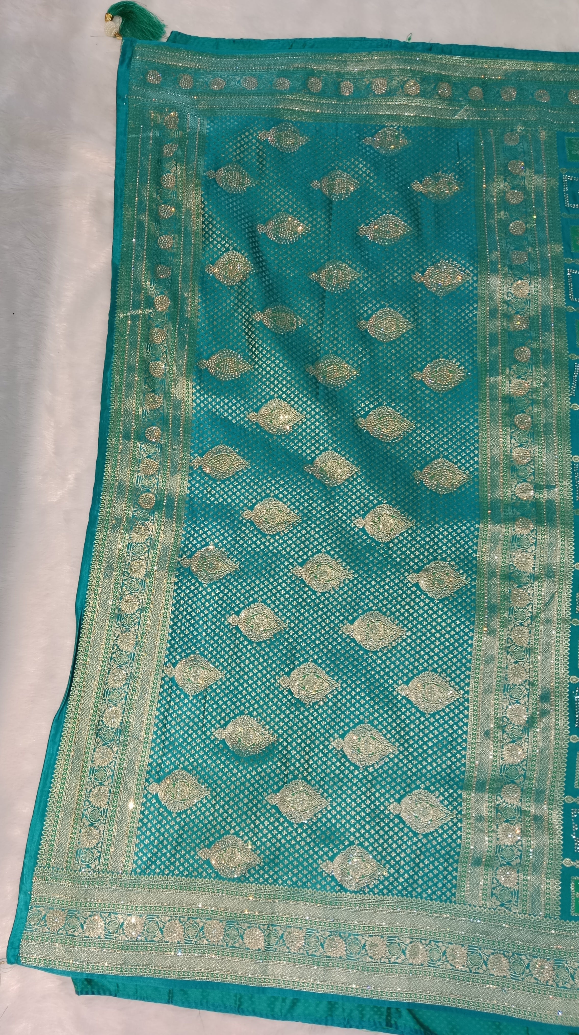 PEACOCK TEAL BANARASI SILK SAREE WITH SILVER ZARI