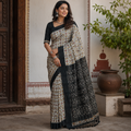 CREAM IKAT SAMBALPURI HANDLOOM COTTON SAREE