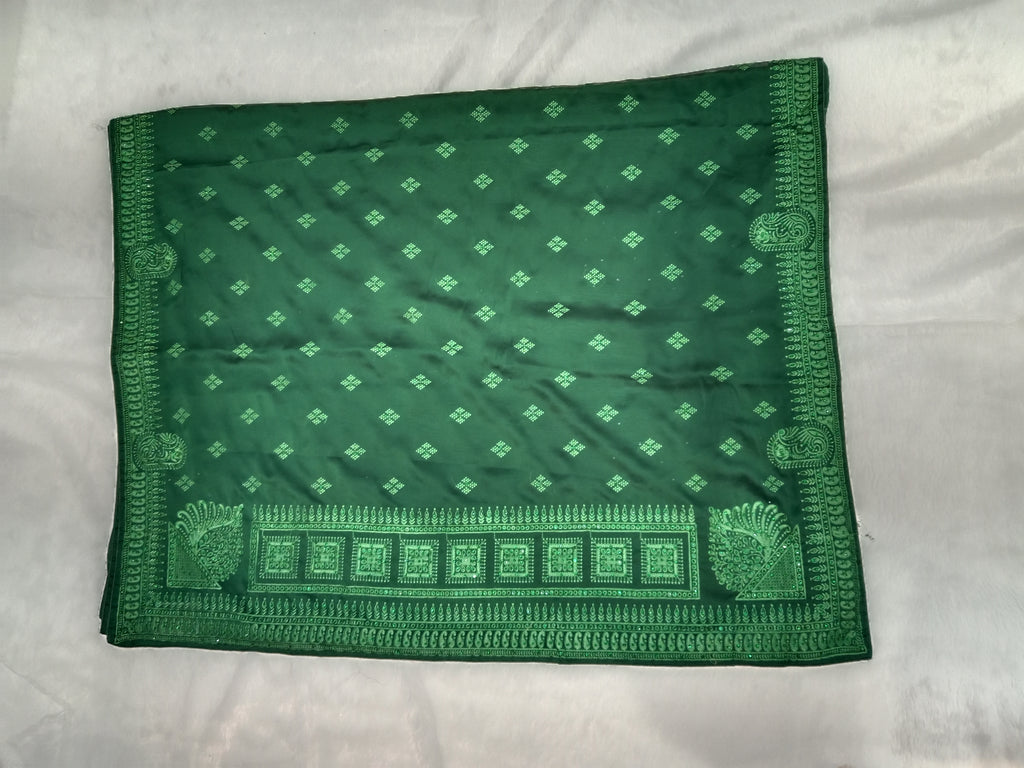 BOTTLE GREEN COTTON SAREE
