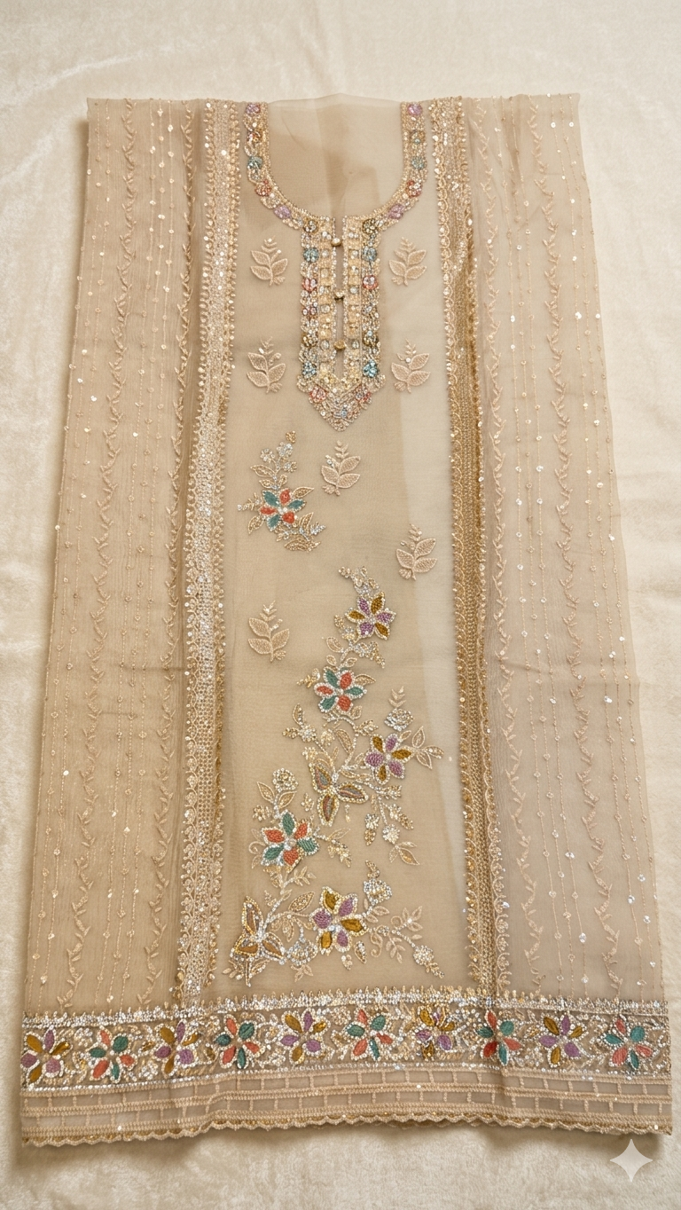CREAM EMBROIDERED DRESS MATERIAL