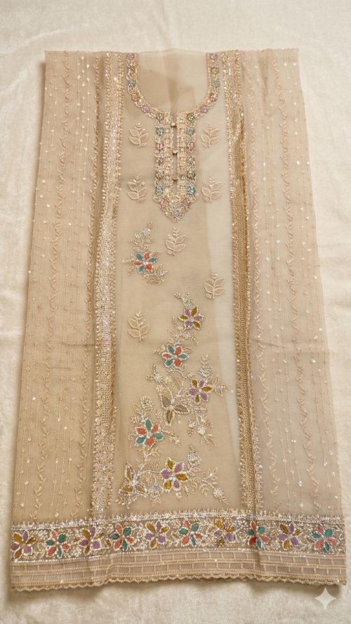 CREAM EMBROIDERED DRESS MATERIAL