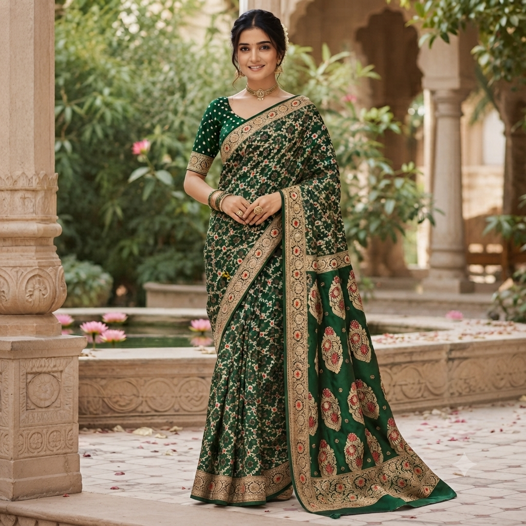 BOTTLE  GREEN BANARASI SILK SAREE