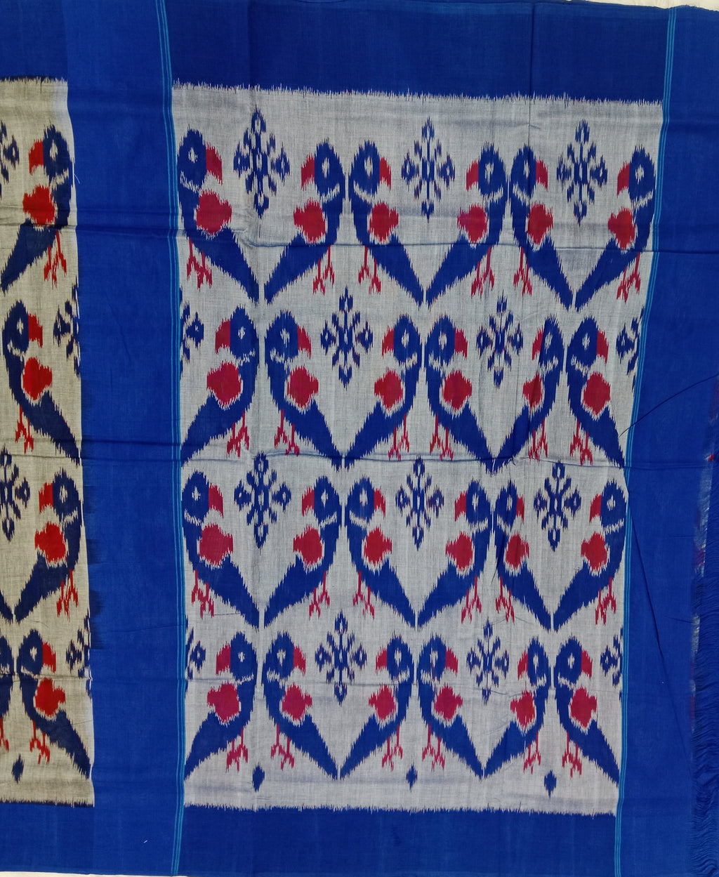 GREY- BLUE IKAT PRINT SAMBALPURI HANDLOOM COTTON SAREE