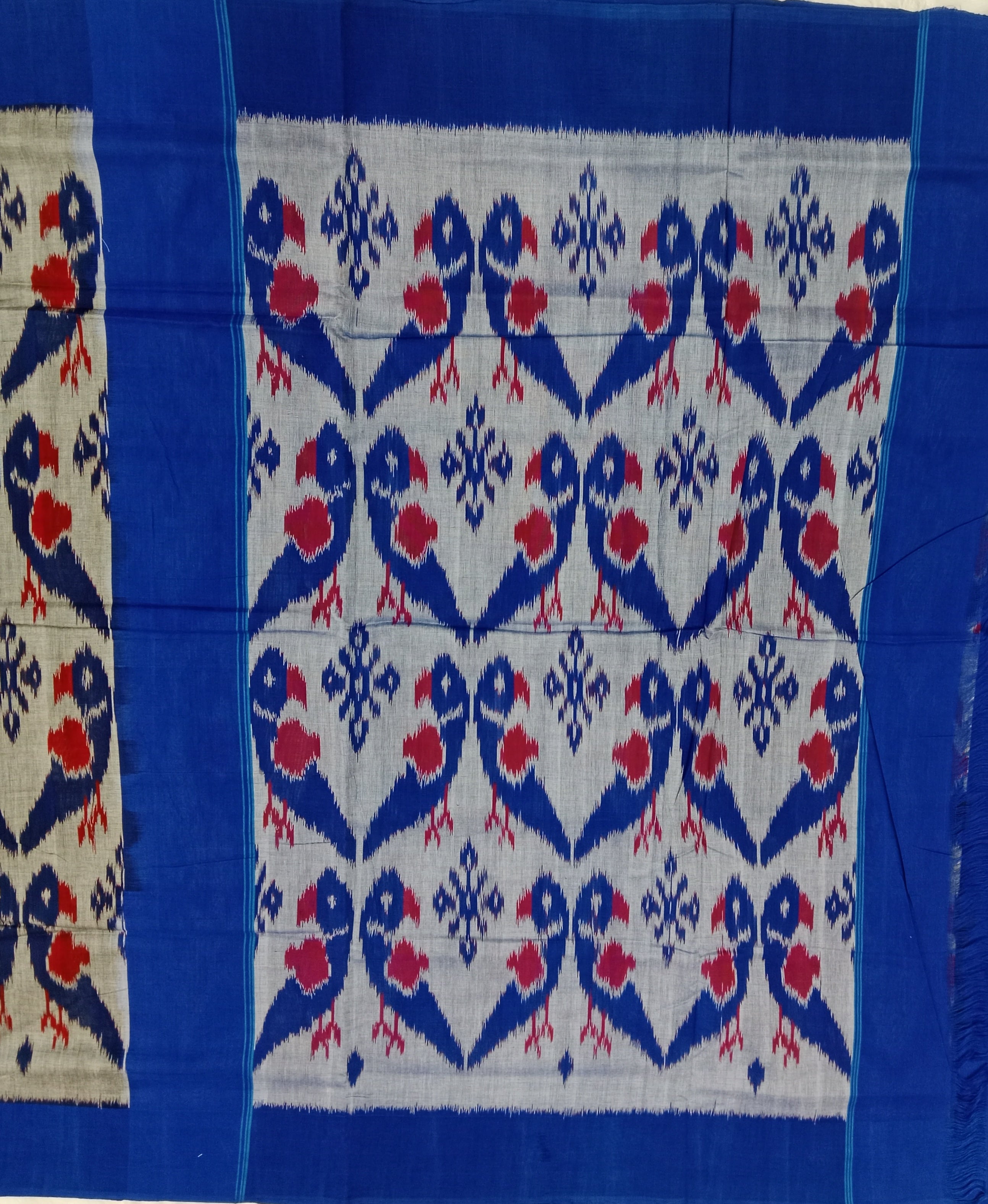 GREY- BLUE IKAT PRINT SAMBALPURI HANDLOOM COTTON SAREE