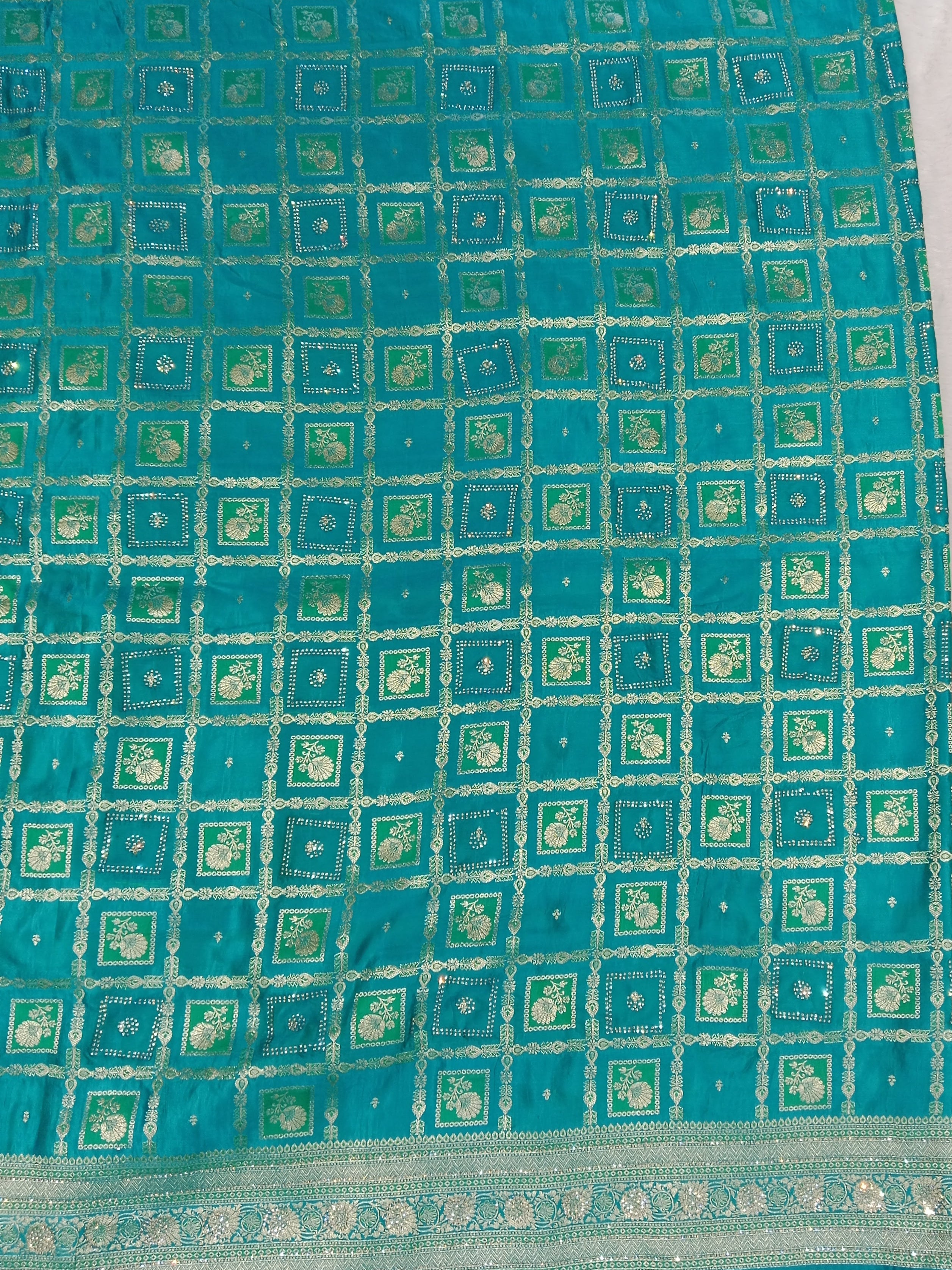 PEACOCK TEAL BANARASI SILK SAREE WITH SILVER ZARI