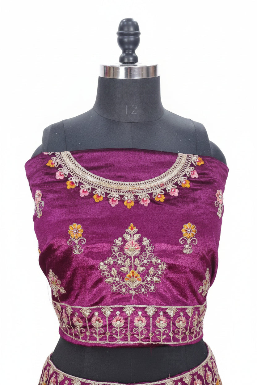 DEEP PLUM VELVET PARI LEHENGA