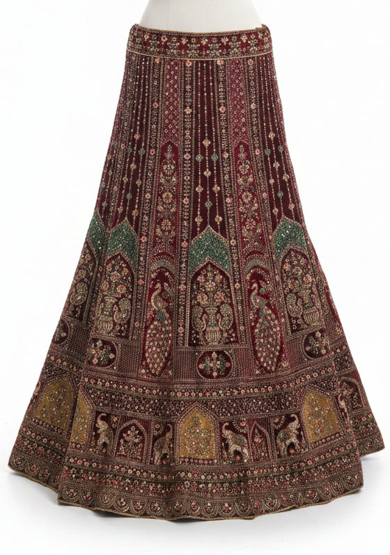 MAROON VELVET LEHENGA