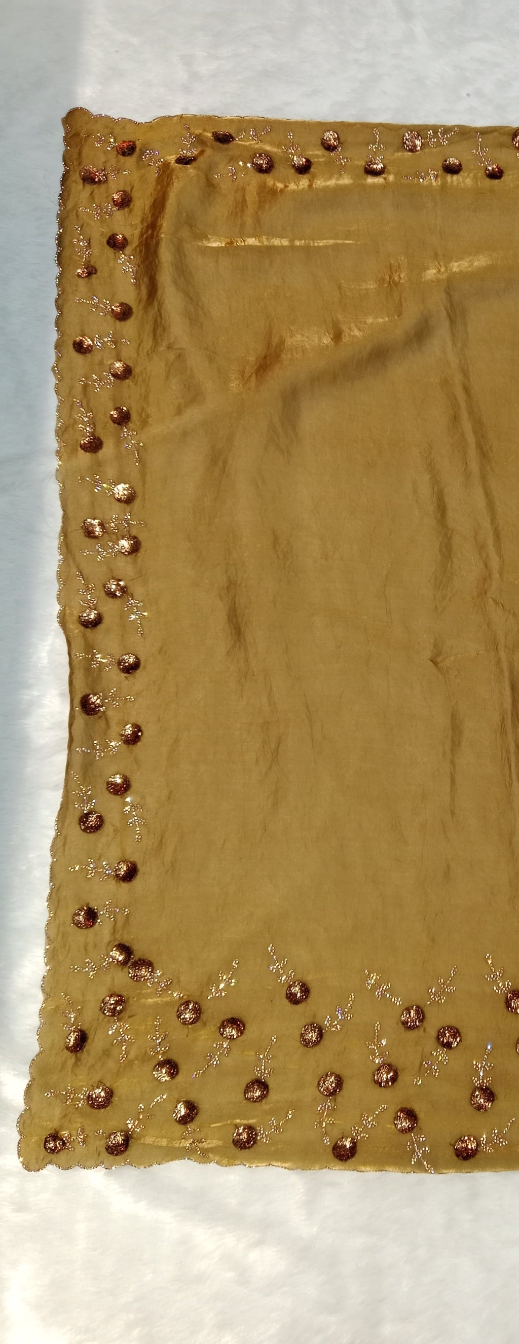 OLIVE GOLD TISSUE SAREE WITH BEADED BORDER WORK