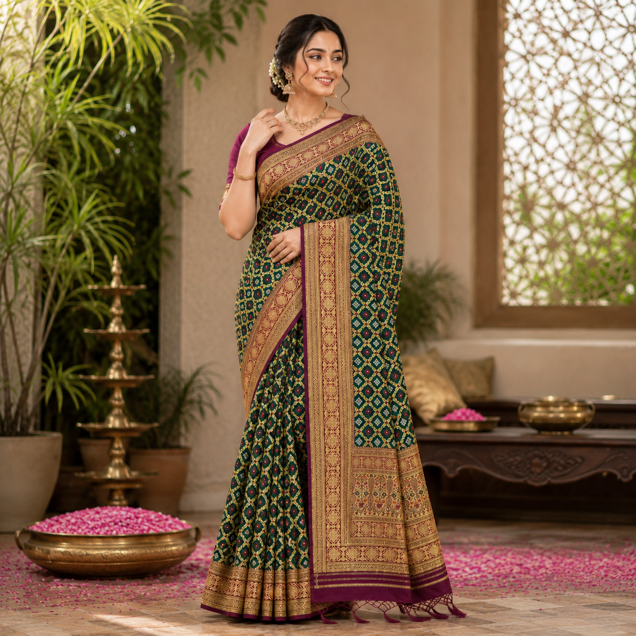 FOREST GREEN BANARASI SILK SAREE