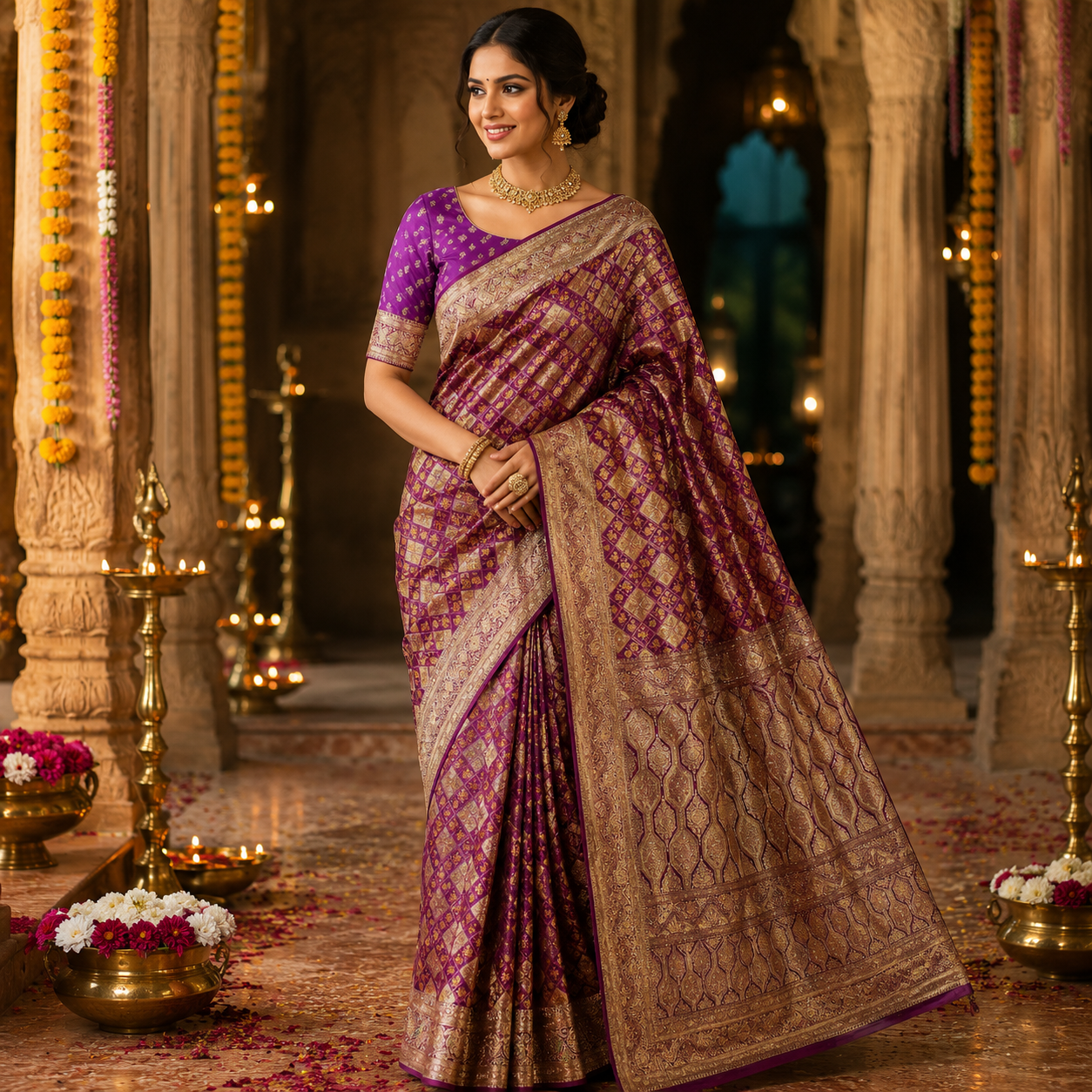WINE ANTIQUE GOLD BANARASI SILK SAREE