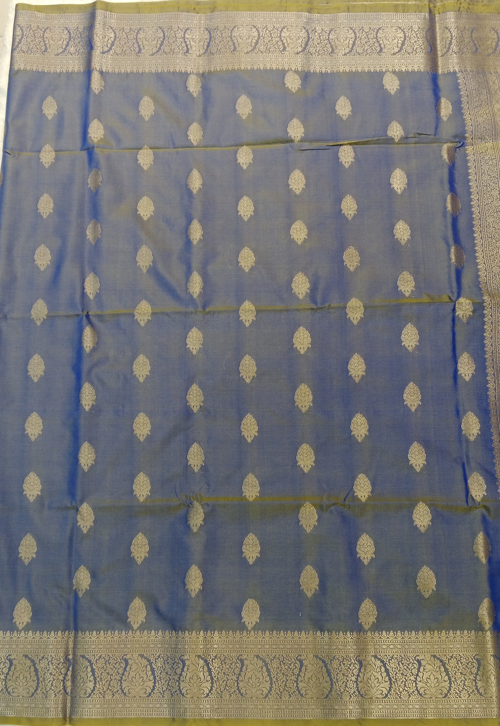 PERIWINKLE BLUE BANARASI SILK SAREE WITH GOLD ZARI BORDER