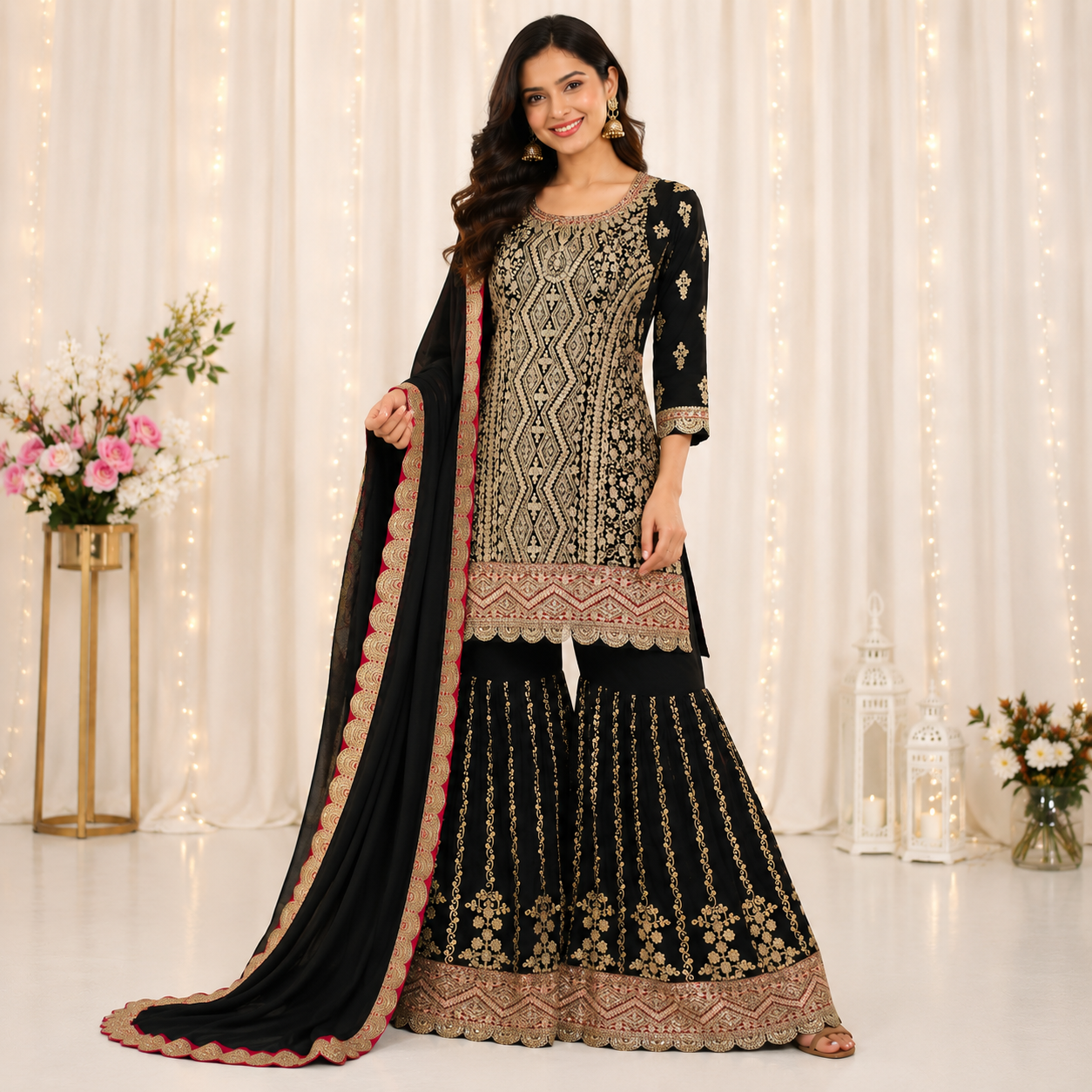 BLACK ANTIQUE SHARARA