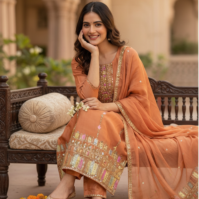 BURNT ORANGE KURTI SET