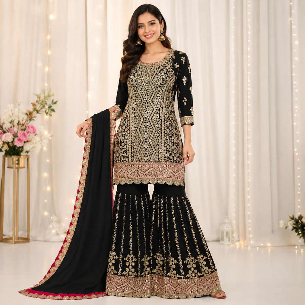 BLACK ANTIQUE SHARARA