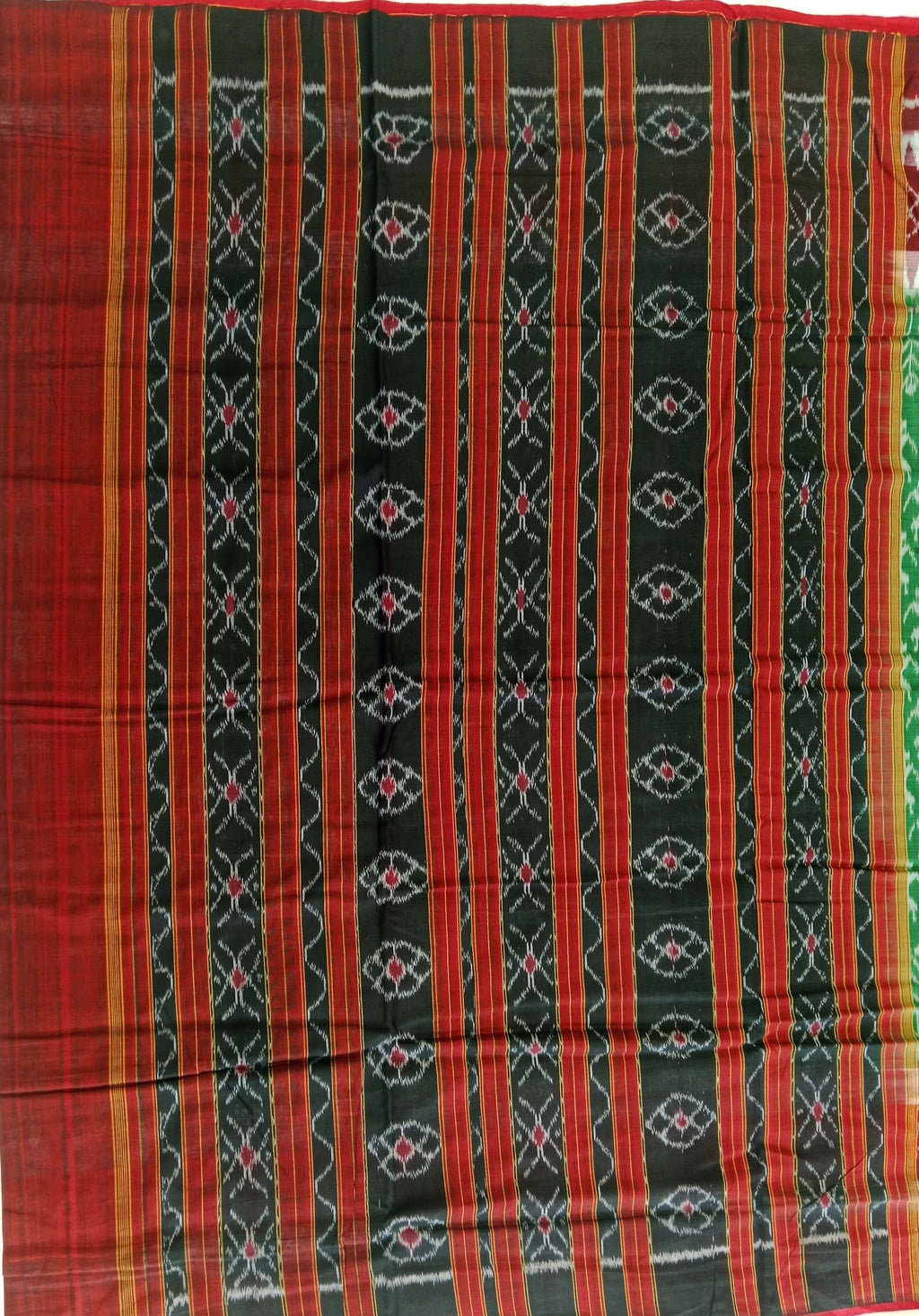 Sea Green Red Pure Sambalpuri Handloom Cotton Saree