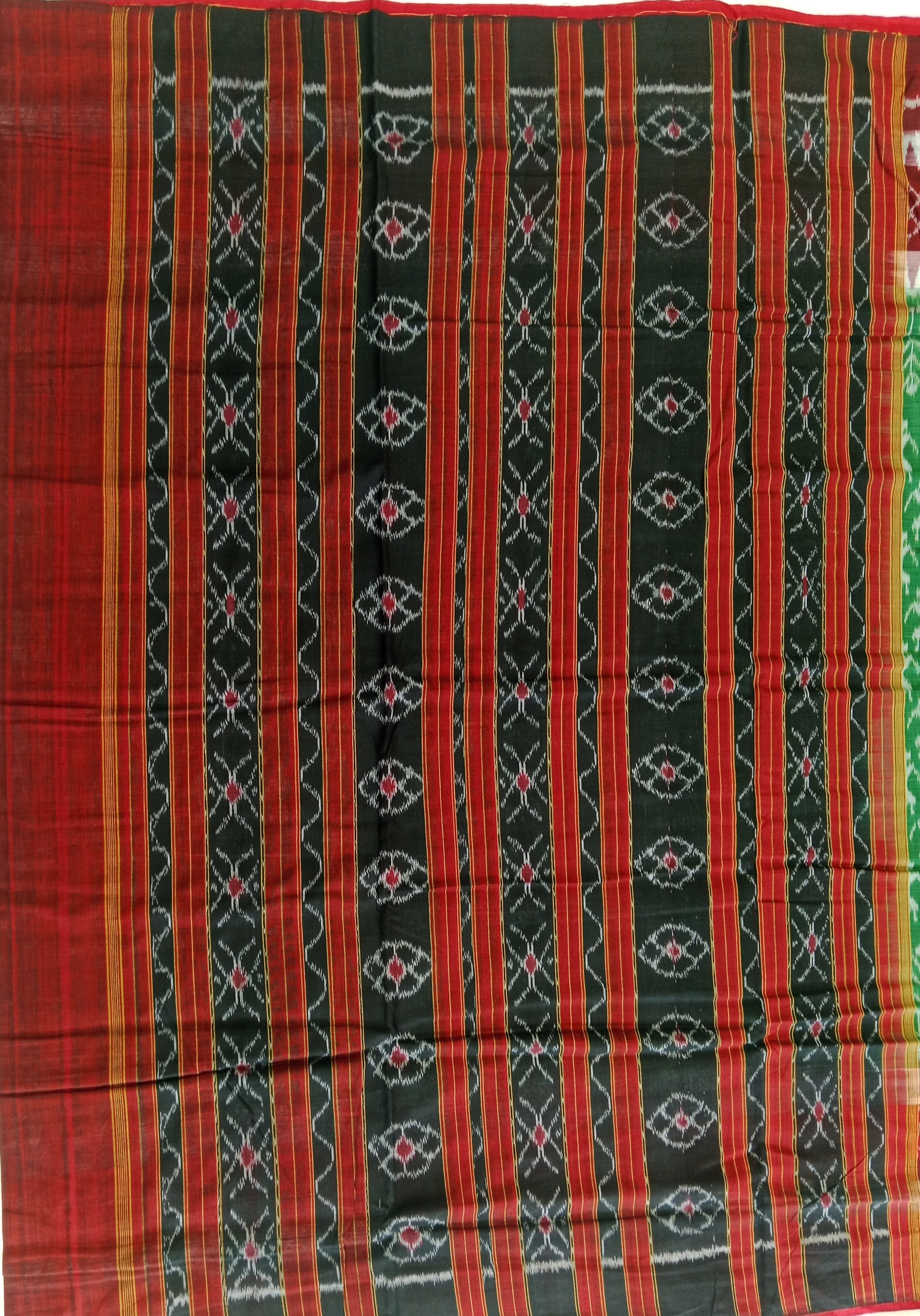 Sea Green Red Pure Sambalpuri Handloom Cotton Saree