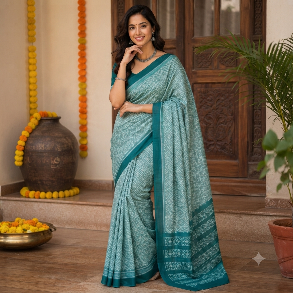 AQUA BLUE SAMBALPURI HANDLOOM COTTON SAREE