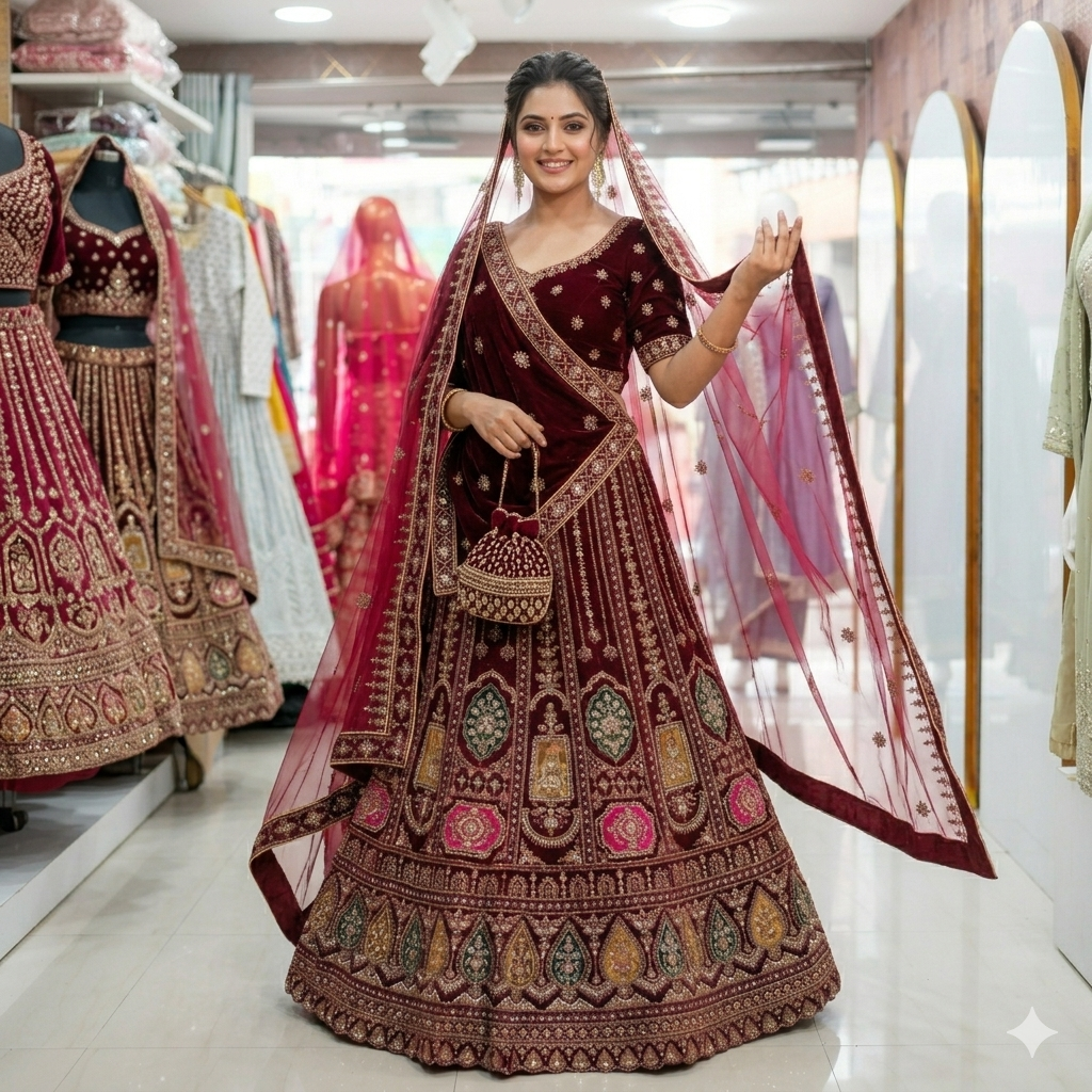 DEEP WINE MAROON WEDDING LEHENGA