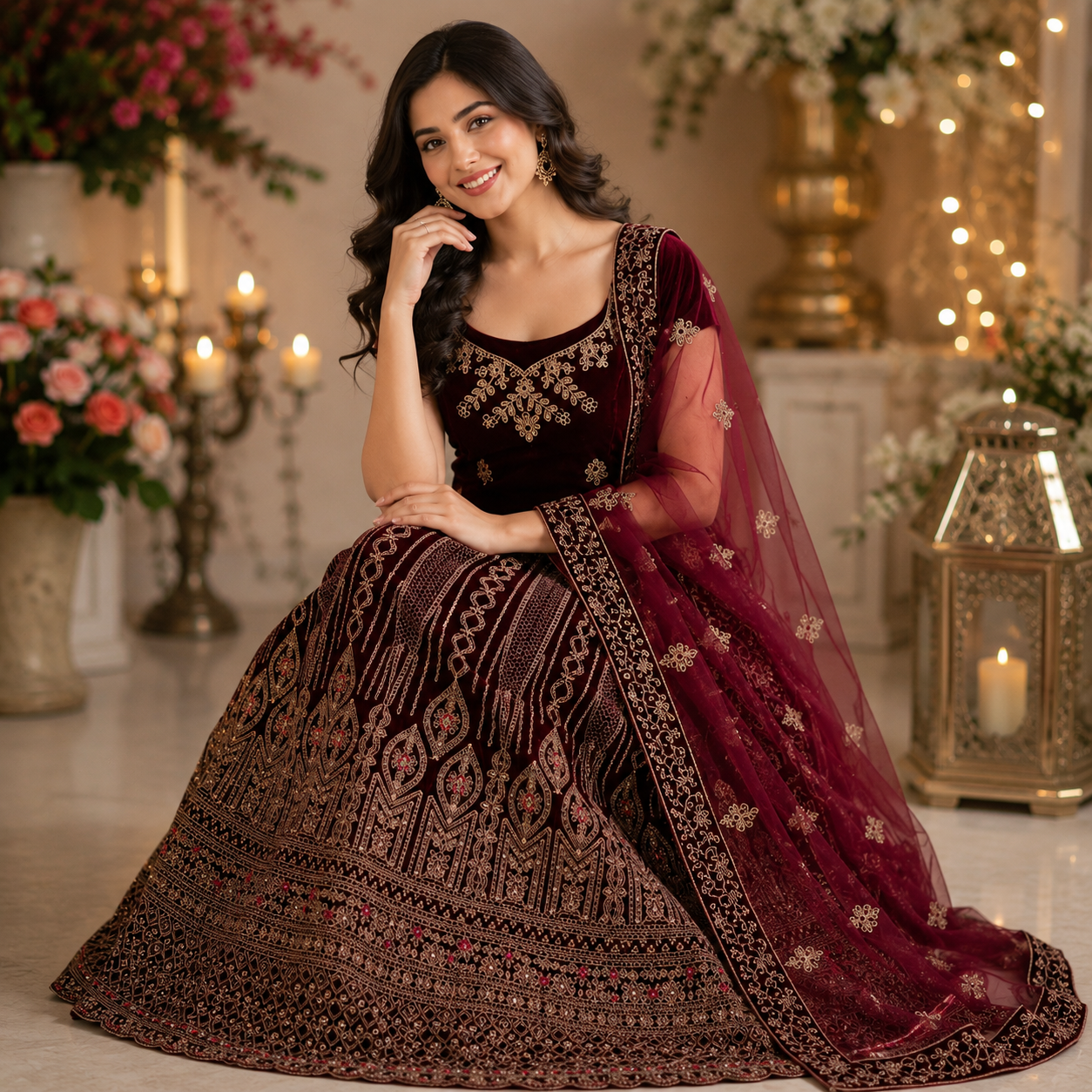 MAROON VELVET KAVYA LEHENGA