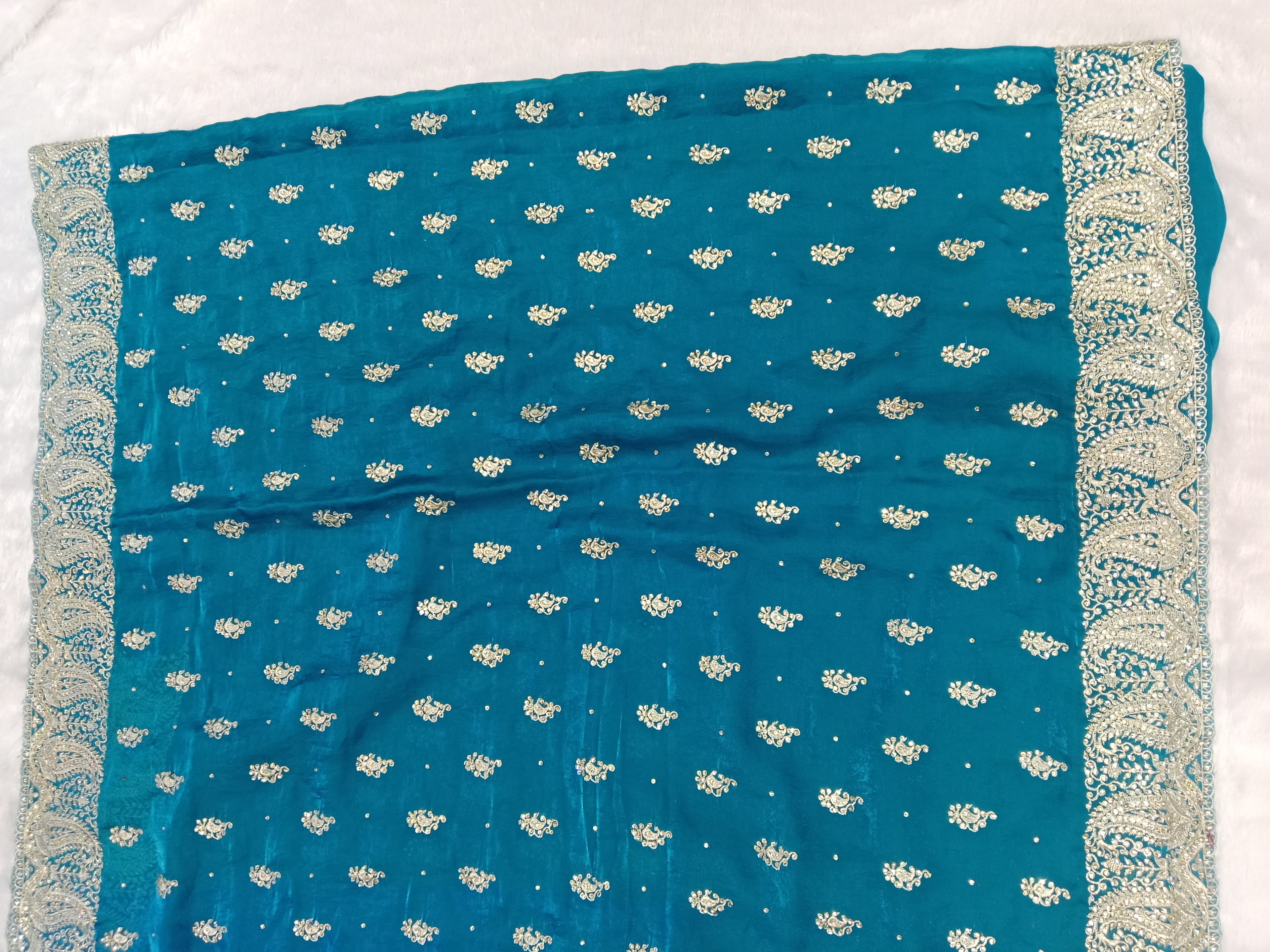 TEAL BLUE GEORGETTE/CHIFFON SAREE