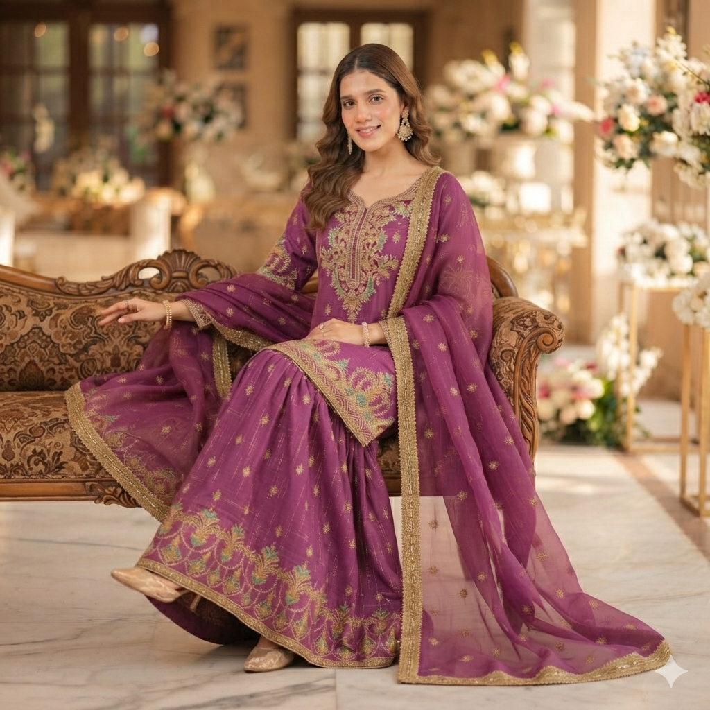 DEEP WINE PURPLE DAZZLE SHARARA
