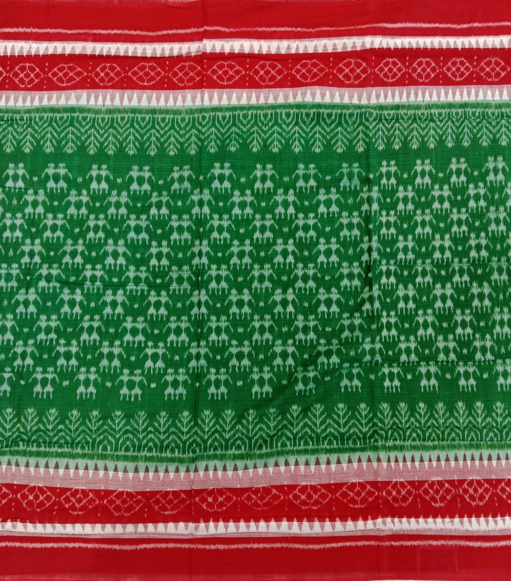 PARROT GREEN SAMBALPURI HANDLOOM COTTON SAREE
