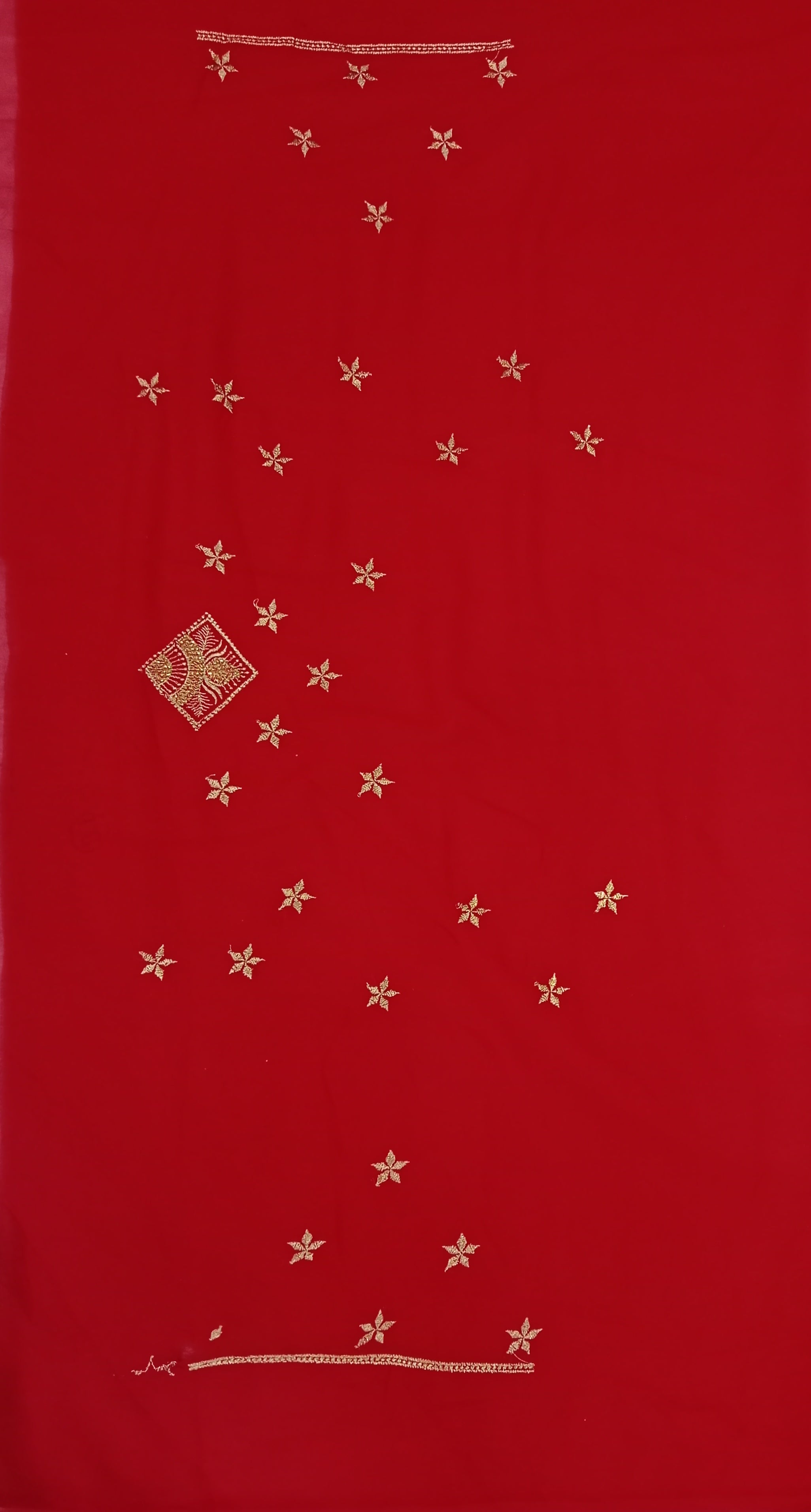 RED GEORGETTE SAREE WITH GOLD ZARI+ SEQUIN EMBROIDERY