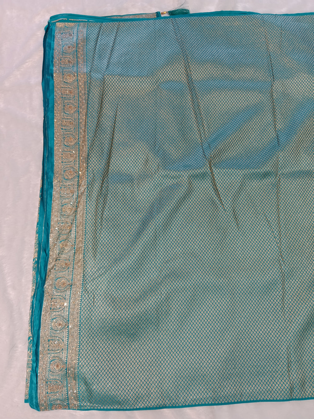 AQUA TURQUOISE BANARASI SILK SAREE WITH FULL GOLD ZARI