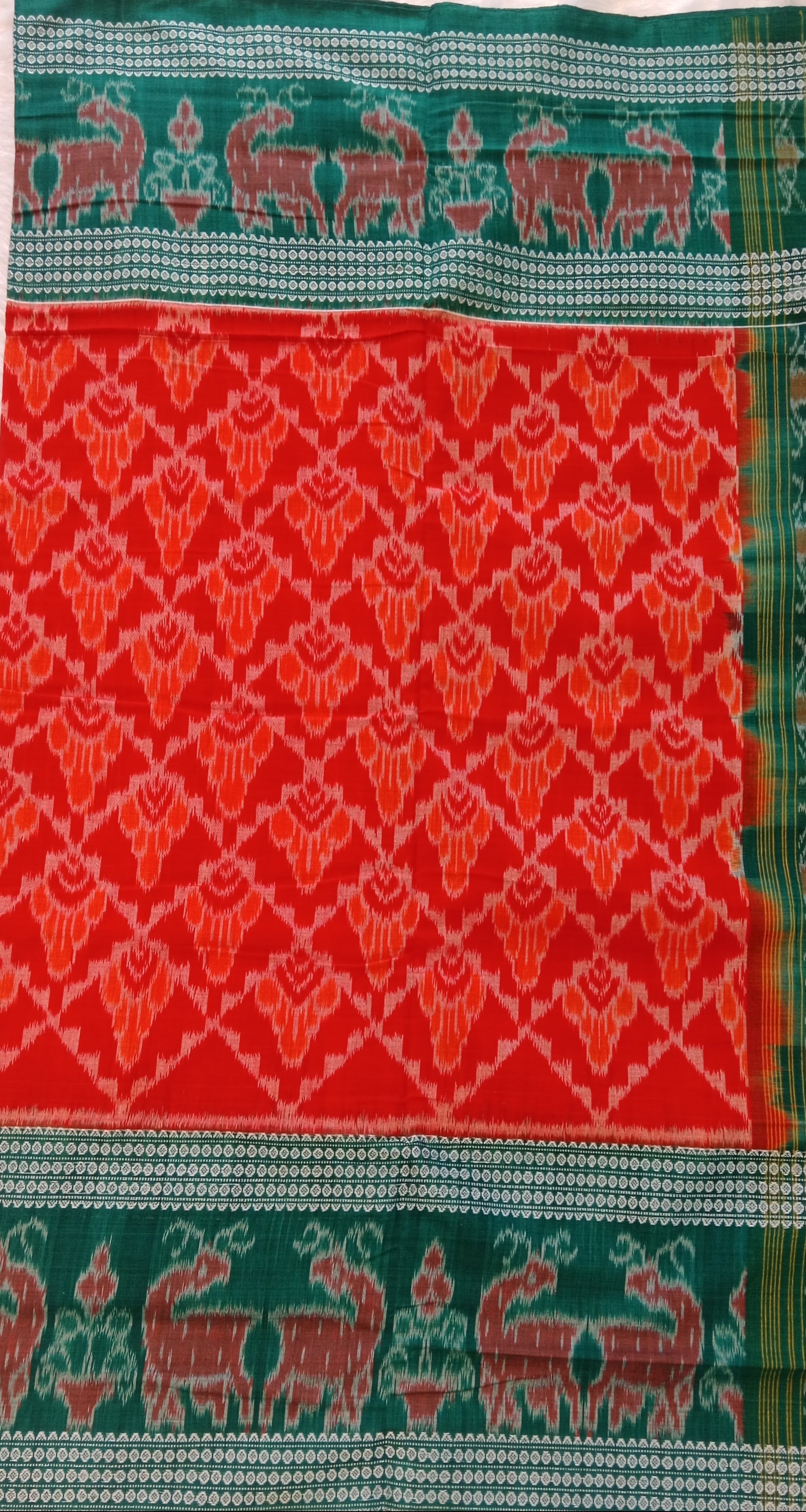 RUST ORANGE PATOLA PRINT SAMBALPURI HANDLOOM COTTON SAREE