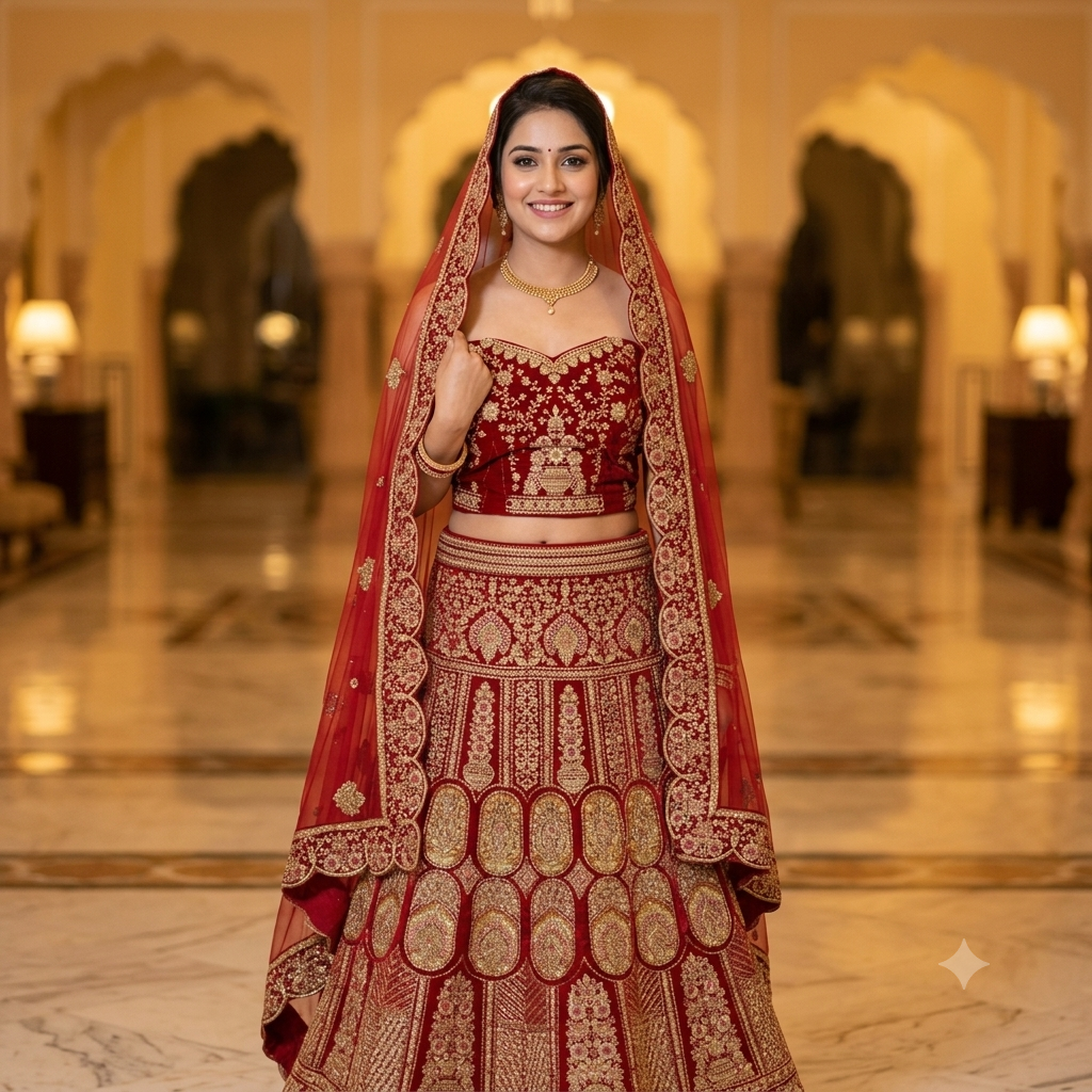 RED BRIDAL LEHENGA WITH HEAVY GOLD ZARDOZI