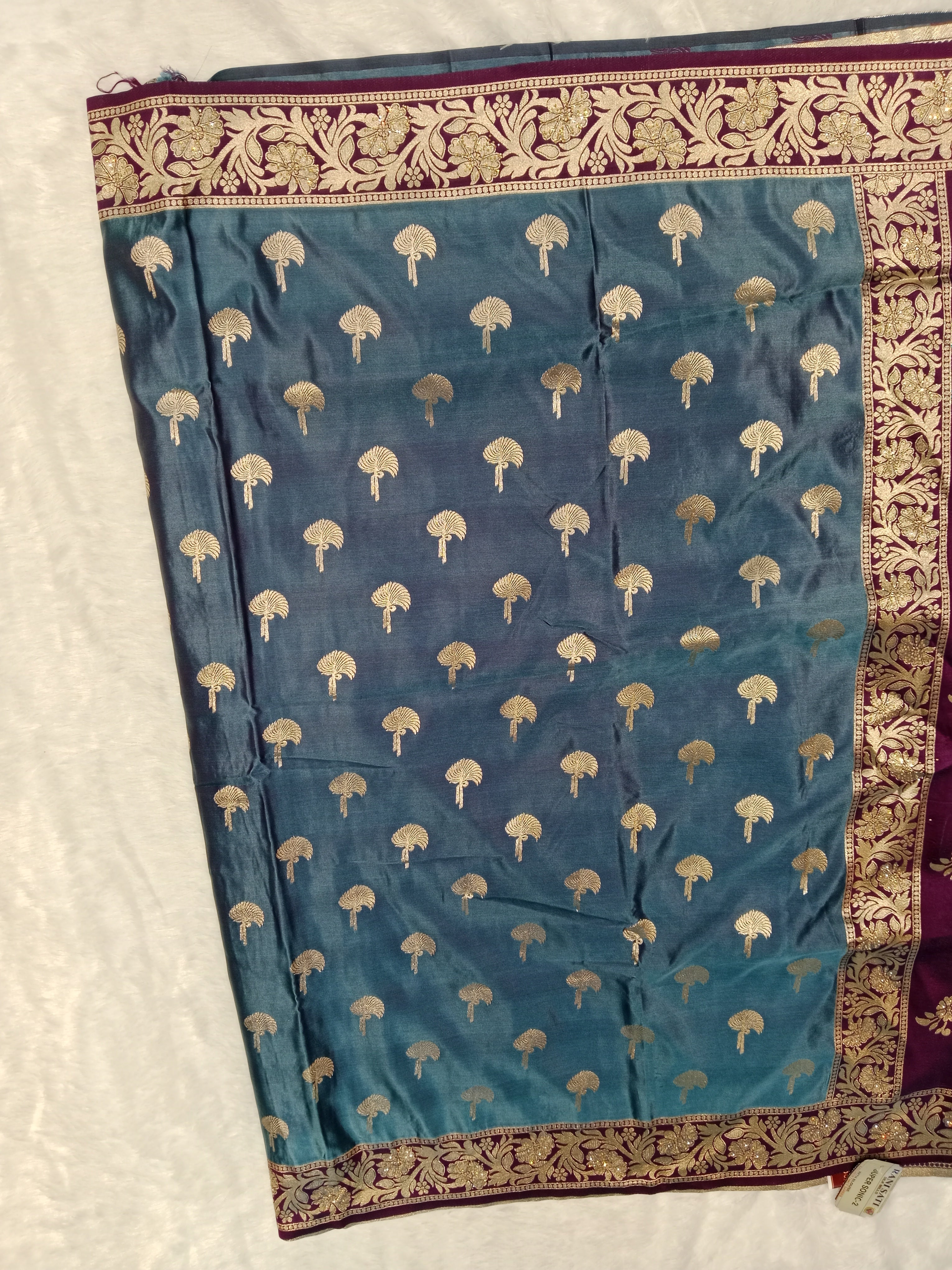 TEAL BLUE WINE BANARASI SILK SAREE