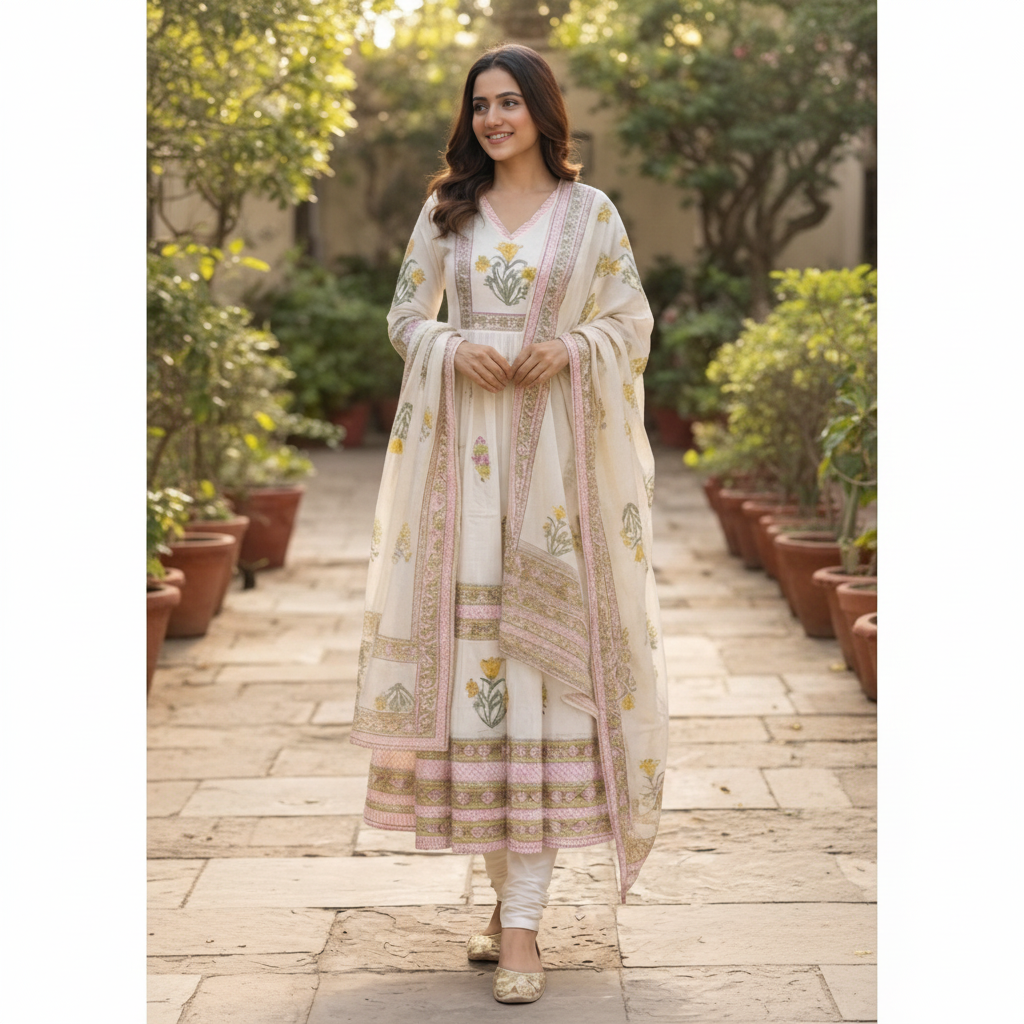 PURE MAL COTTON WHITE KURTI SET