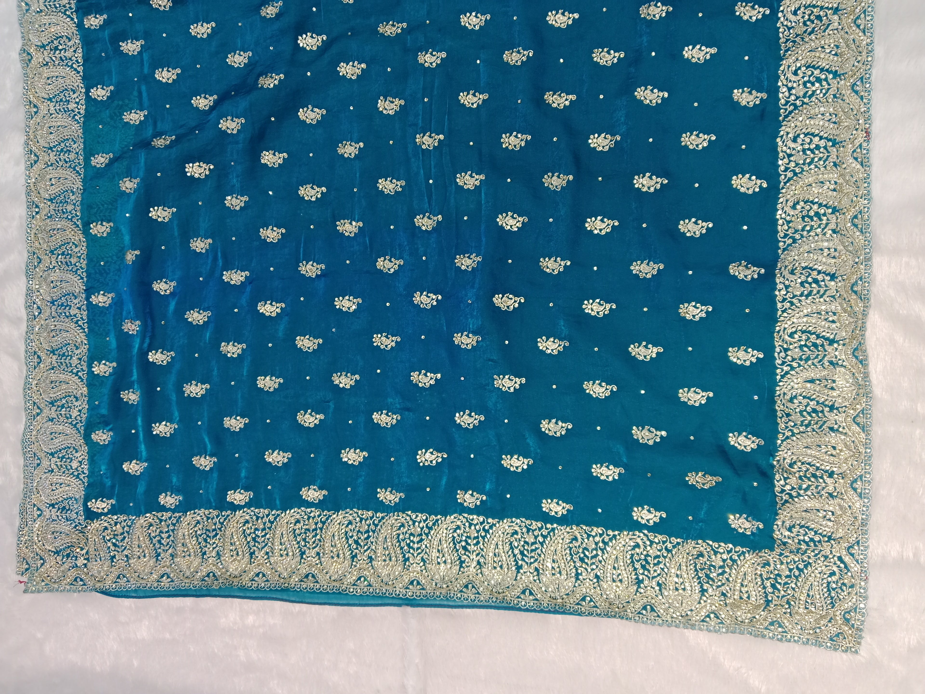TEAL BLUE GEORGETTE/CHIFFON SAREE