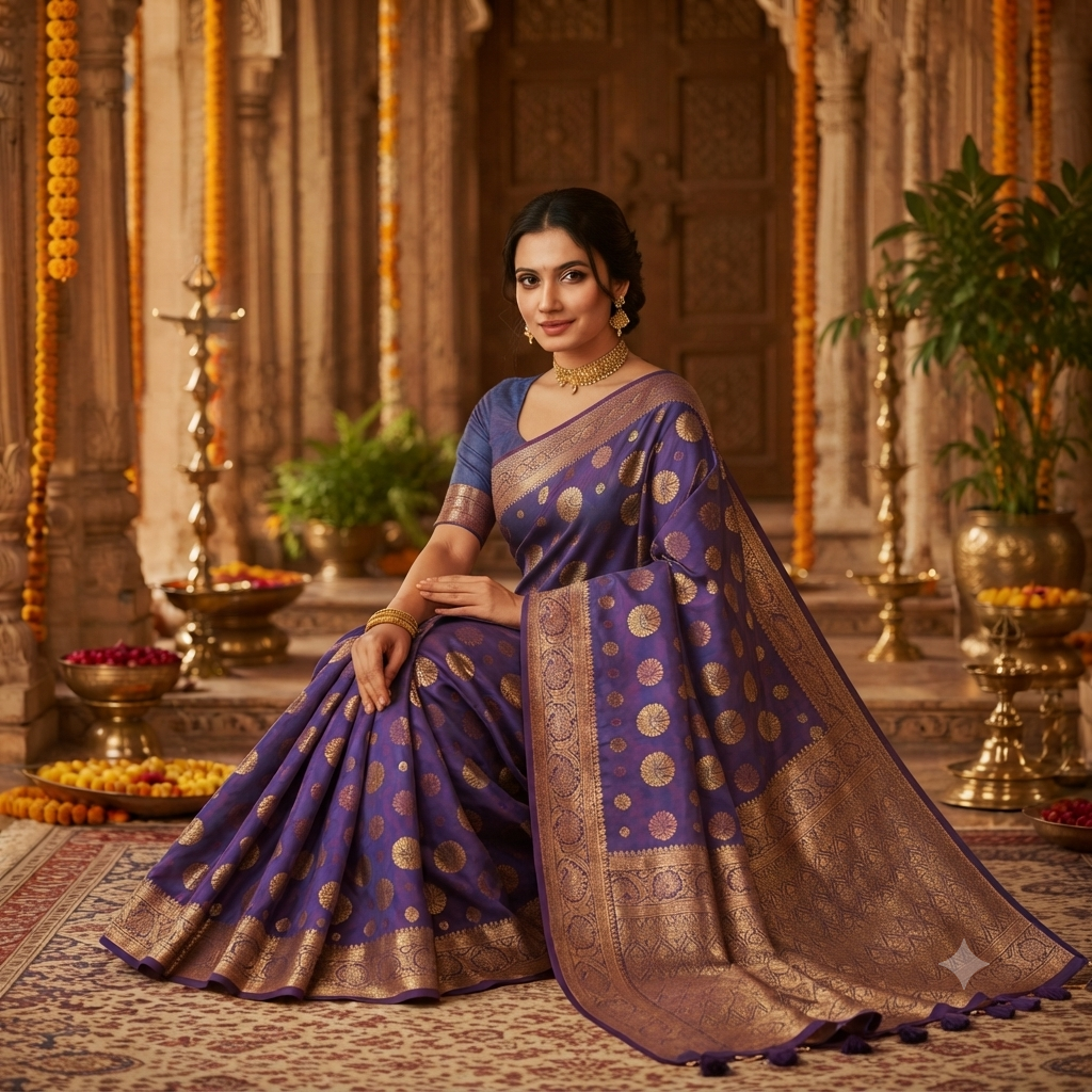 PURPLE BLUE - TONE BANARASI SILK SAREE