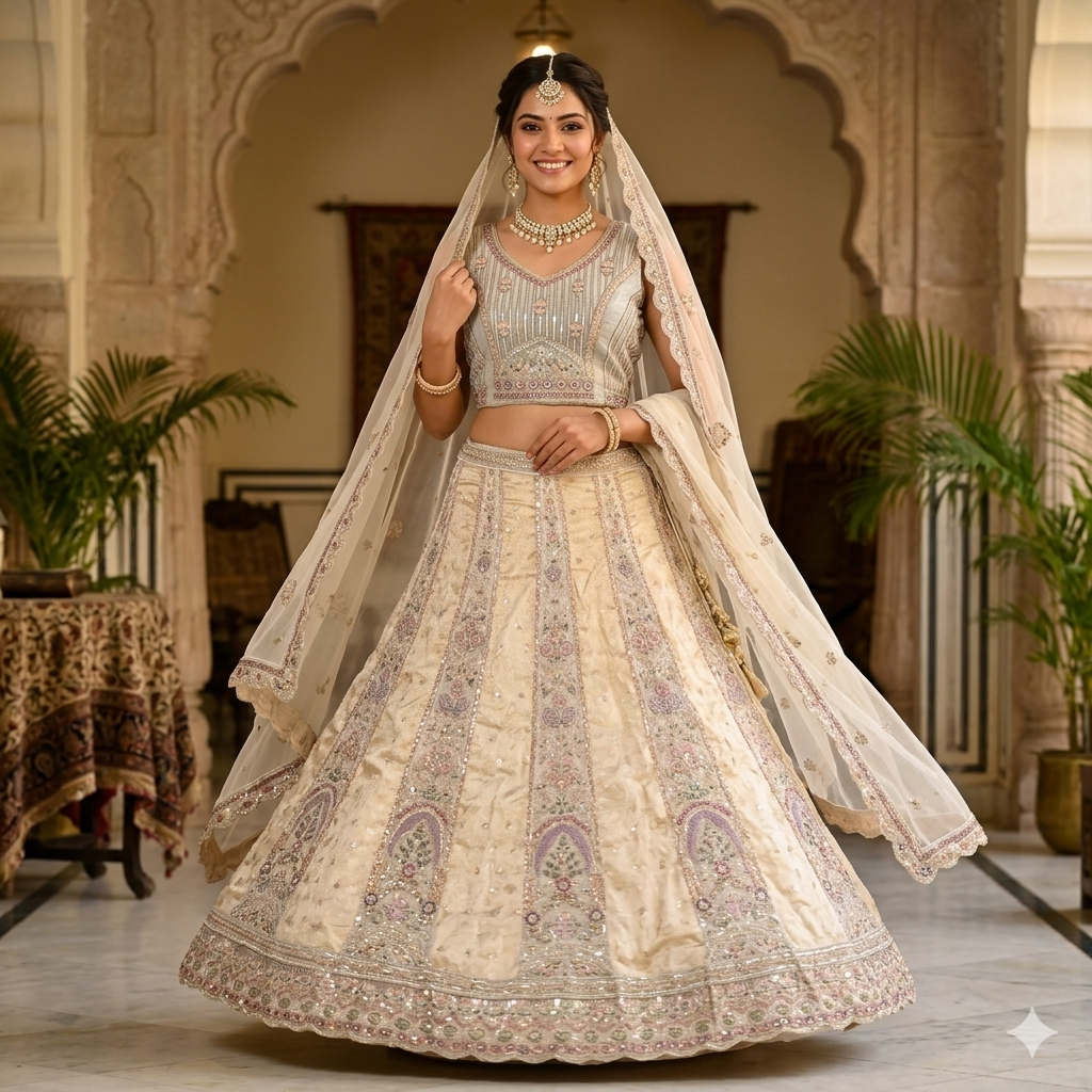 CREAM ENGAGEMENT LEHENGA