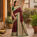 WINE-MAROON MEHENDI GREEN BANARASI SILK SAREE